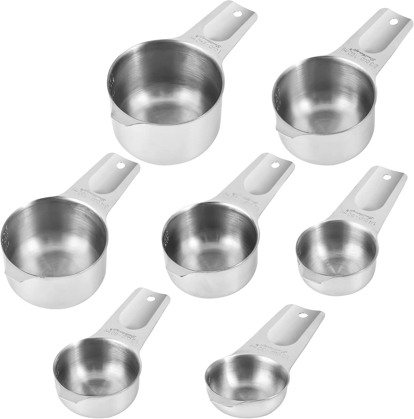 Smithcraft Measuring Cups Set, Stainless Steel Measuring Cup Set 7, 18/8 Stainless Steel Measuring Cups for Kitchen, Metal Meausing Cups for Baking, Dry Nesting Measuring Tools-3/4, 2/3 Measure Cup