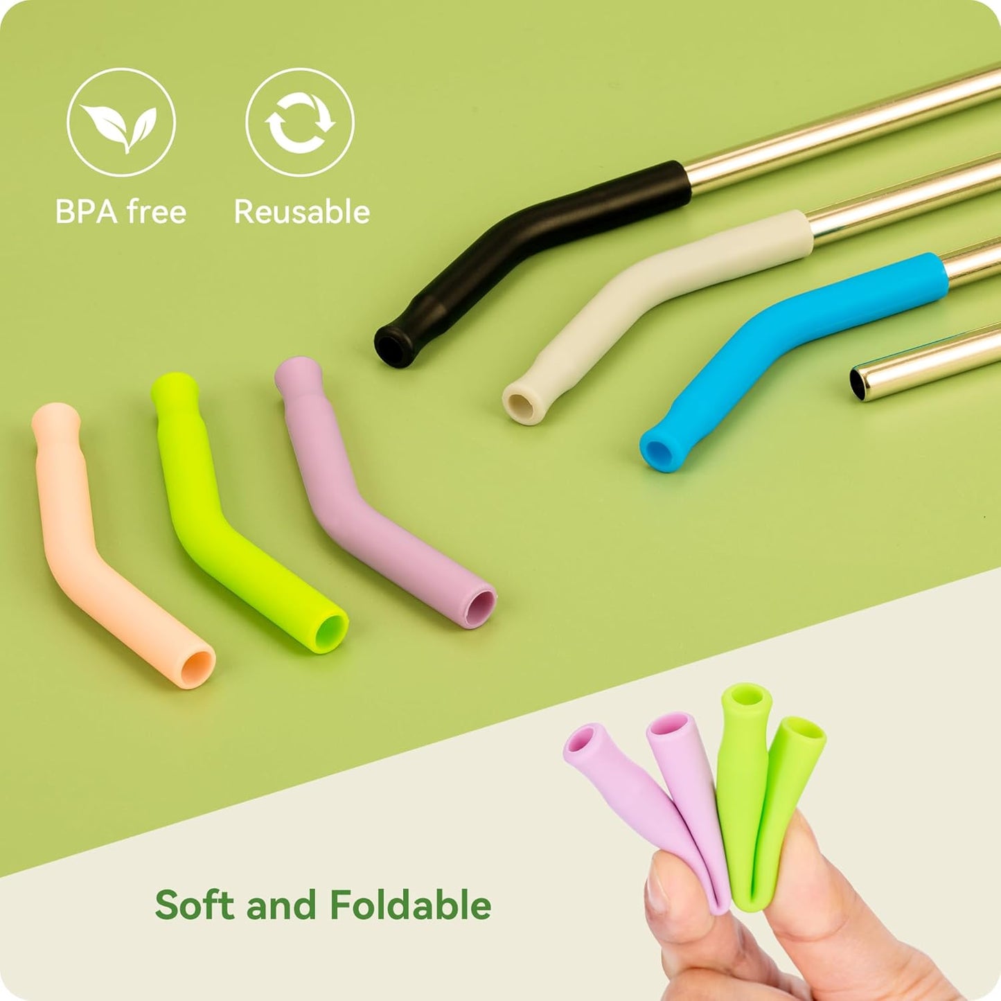 Snowfall 2 Pcs Replacement Metal Straws for Stanley 14 oz, 20 OZ Tumbler, Stainless Steel Straws with Silicone Tip for 20 OZ Tumbler, Straw Brush (Purplish Pink)