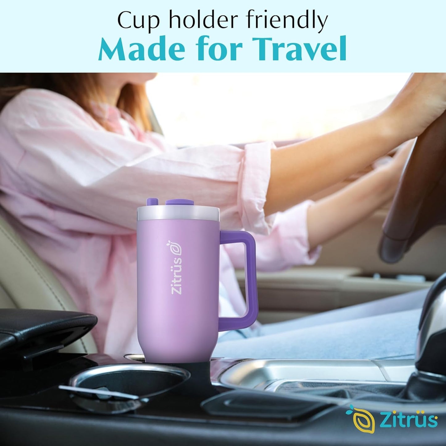 40 oz Tumbler with Handle and Straw | Leak Proof Insulated Stainless Steel Water Bottle Travel Mug Fits in Cup Holder | Keeps Cold Hot | Gifts for Women Men Him Her (Violet, 40 oz)