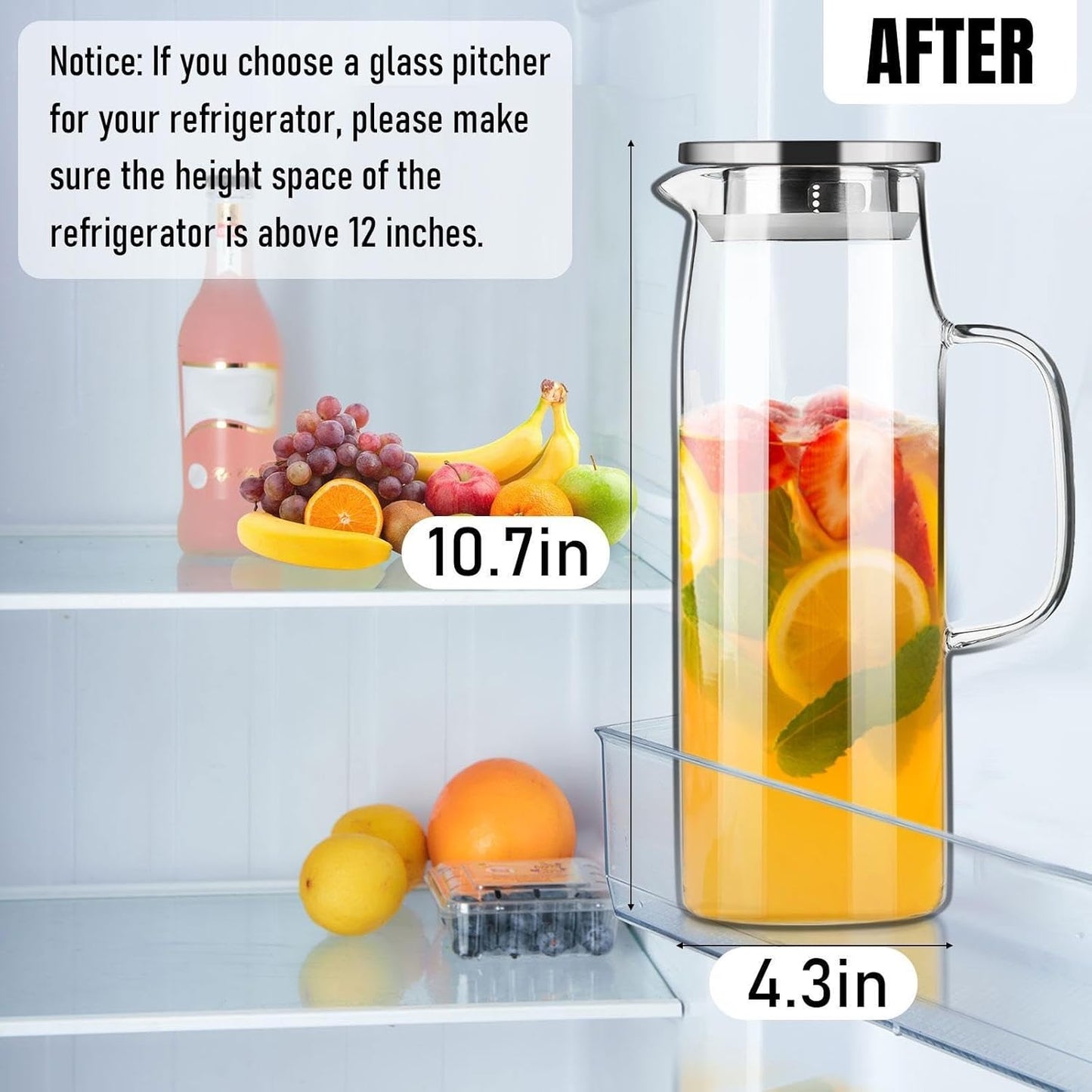 PARACITY Glass Pitcher with Lid and Spout 50oz/ 1.5L, Hot/Cold Water Pitcher, Iced Tea Pitcher for the Shelf of Fridge, Easy to Clean, High Borosilicate Glass Pitcher for Lemonde, Juice and Milk