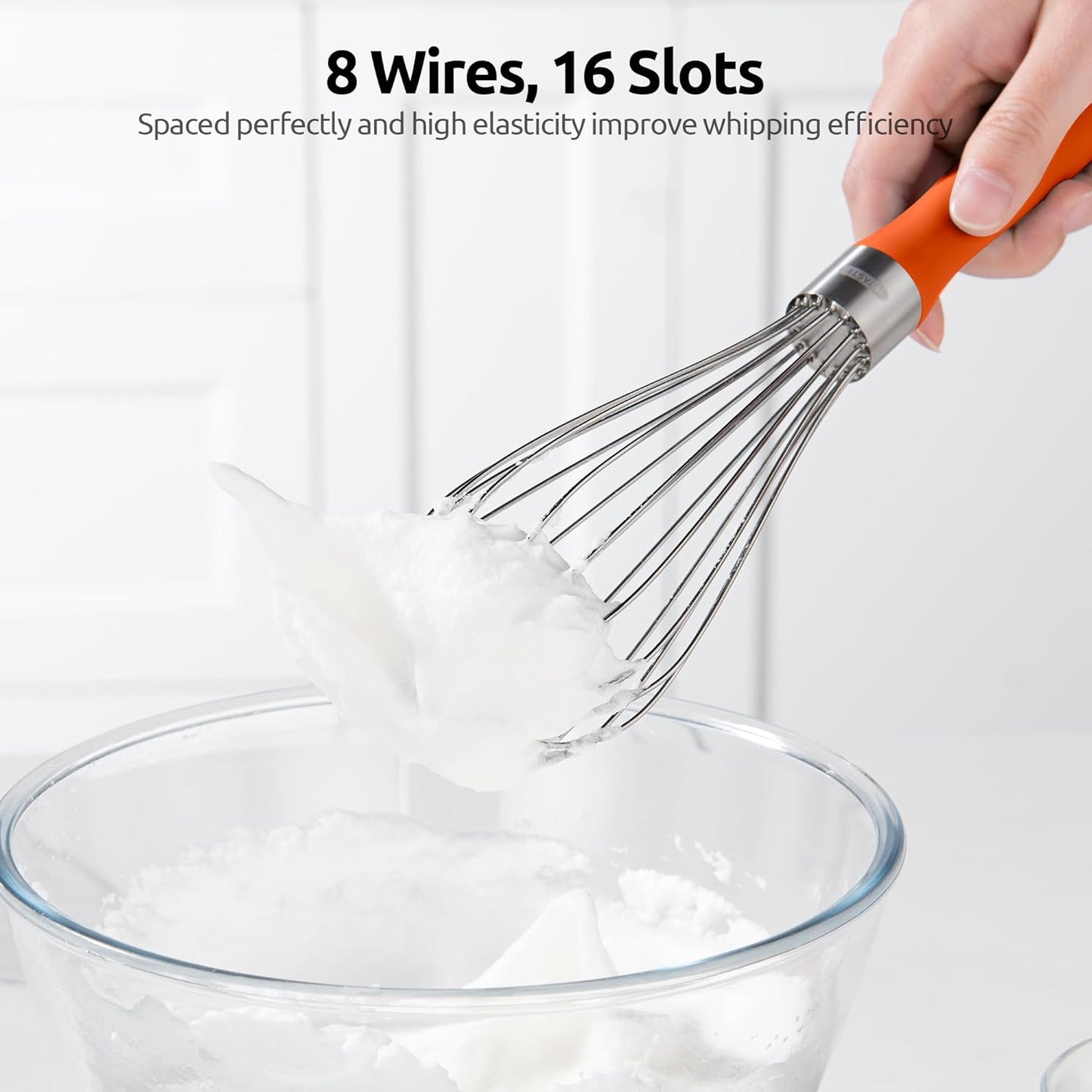 U-Taste Balloon Whisk for Cooking: 18/10 Stainless Steel Kitchen Wire Whisk, Medium Heavy Duty Egg Beater, Manual Baking Mixing Tool with 8 High Flex Wires for Stirring, Blending Sauce (Orange)