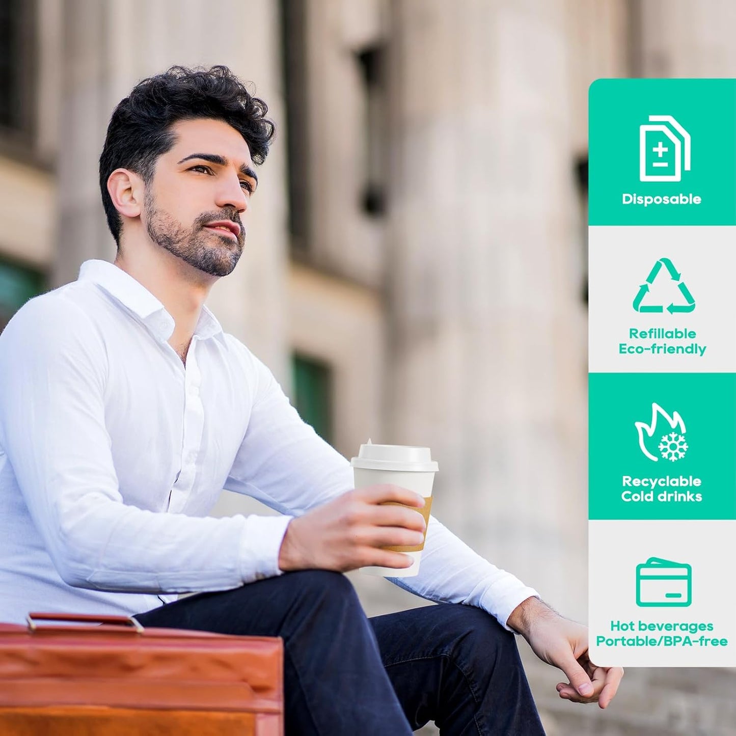 JOLLY PARTY [50 Pack] 12 oz Paper Coffee Cups, Disposable Paper Coffee Cup with Lids, Sleeves, and Stirrers, Hot/Cold Beverage Drinking Cup for Water, Juice or Tea, Suitable for Home, Shops and Cafes