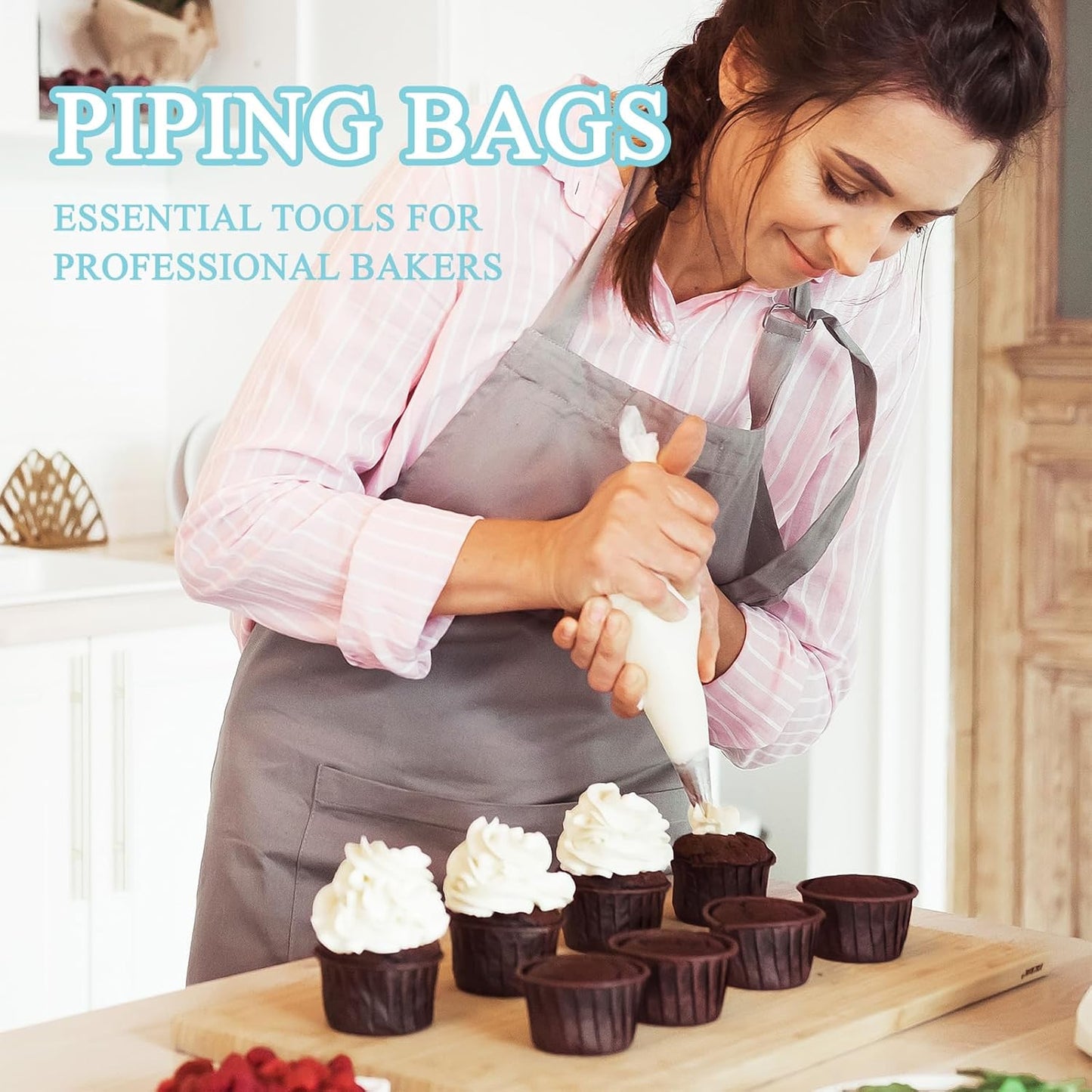 201 Pieces Pastry Bags, Non-slip Piping Bags Disposable with 12 Pieces Decorating Nozzle, 2 Pieces Converter and 2 Pieces Decorating Bag Tie for Cakes, Cream Frosting