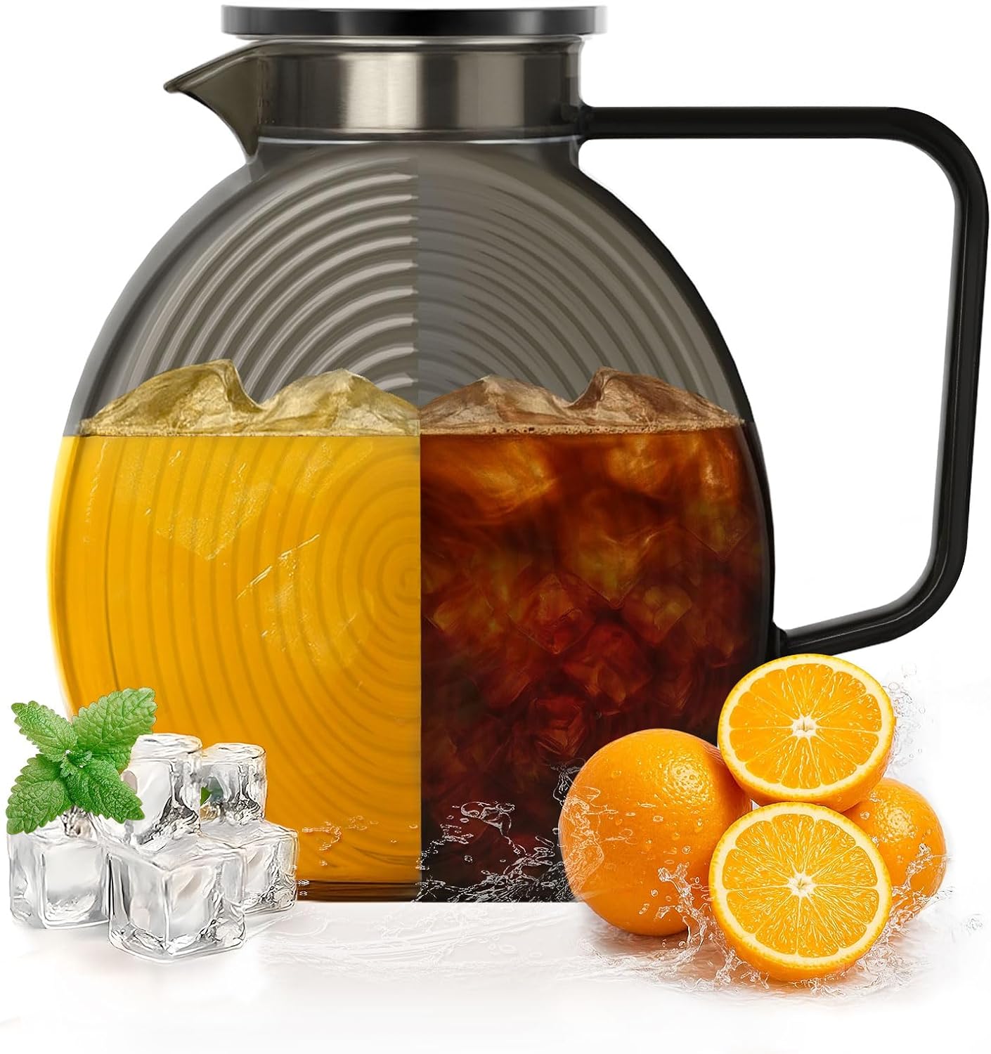 Glass Pitcher With Lid, 2.3 Liter 78 oz Glass Water Pitchers, 0.6 Gallon Glass Pitcher With handle and Lids for Fridge, Carafe Jug Jar For Hot/Cold Water Tea Iced Juice Coffee Milk Beverage