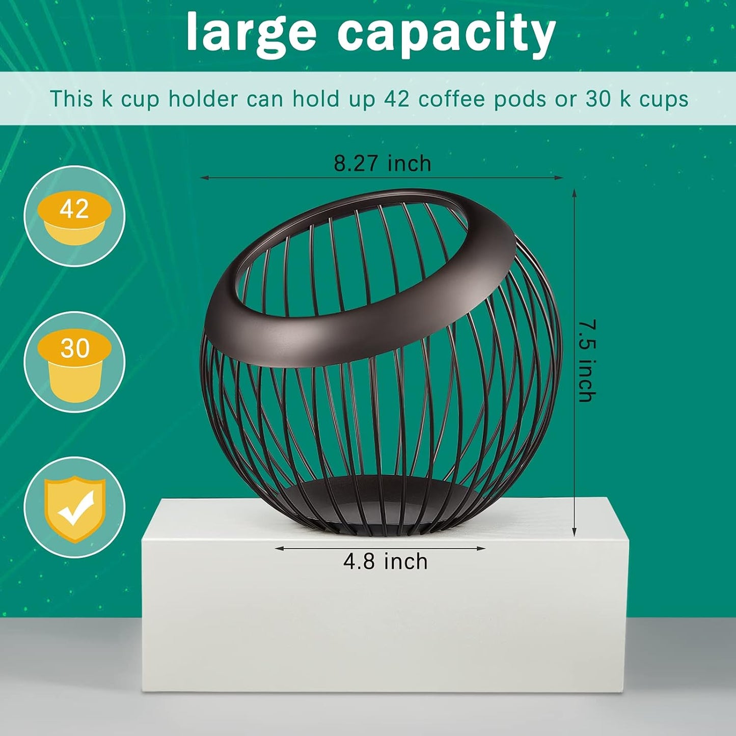 2 Pieces Coffee Pods Holder Large Capacity Coffee Pod Baskets Stainless Steel Cup Organizer Sturdy for Espresso Capsule Pot Storage Metal Wire Fruit Bowl Snack Storage(Dark Brown)