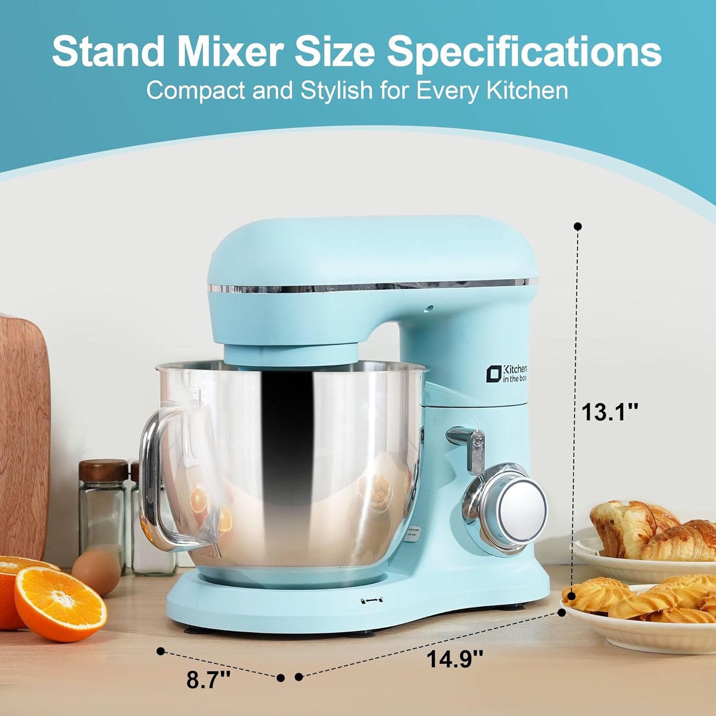 Kitchen in the box 7QT 900W 10-Speed Stand Mixer, Tilt-Head Kitchen Electric Mixer with Dough Hook, Whisk & Flat Beater(Blue)