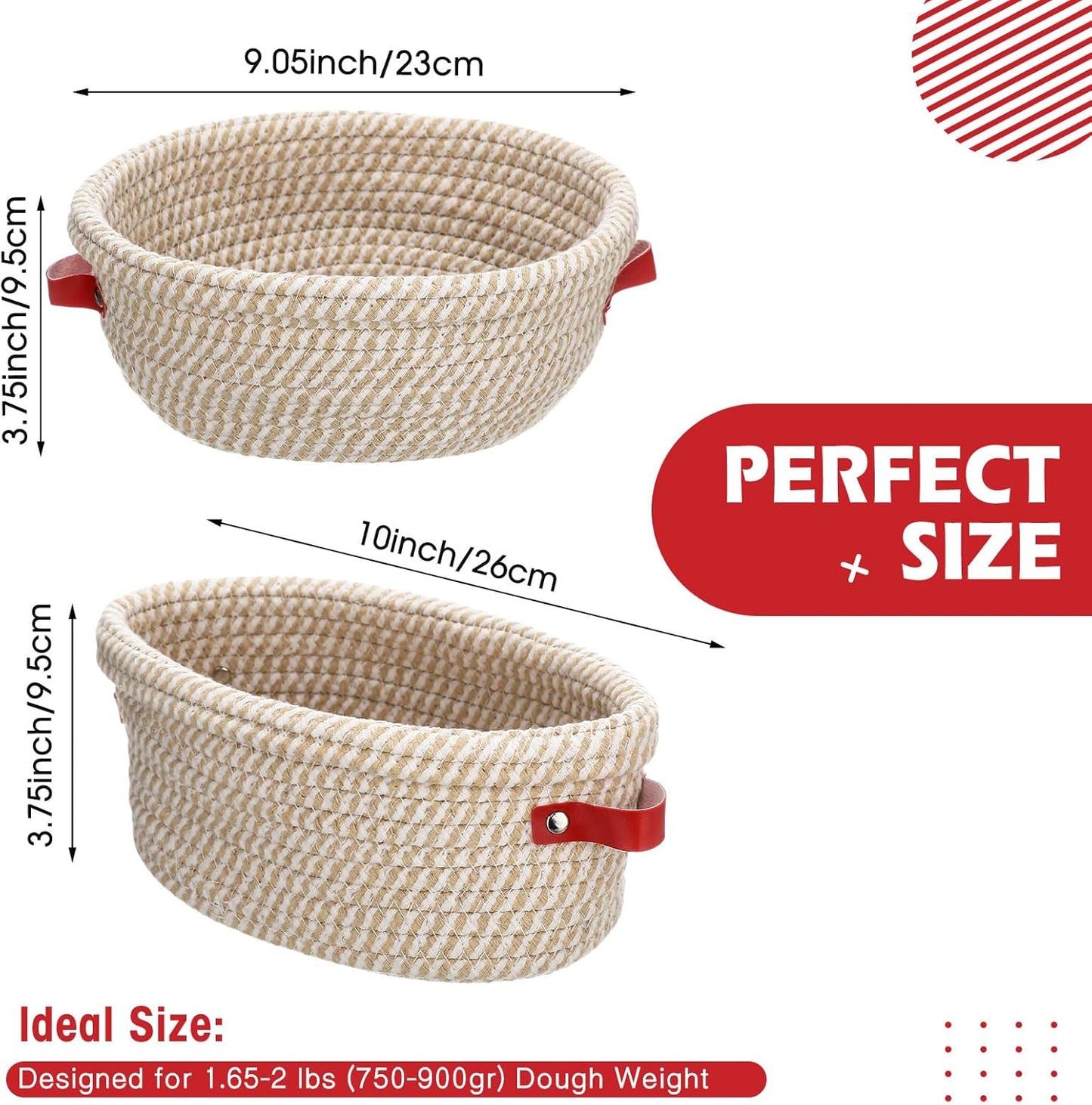 Gejoy 6 Set Cotton Rope Banneton Bread Proofing Basket with Cloth Liner and Plastic Scraper Banneton Dough Sourdough Proofing Bowls Kit for Home Sourdough Bakers (Round, Oval, 9'', 10'')