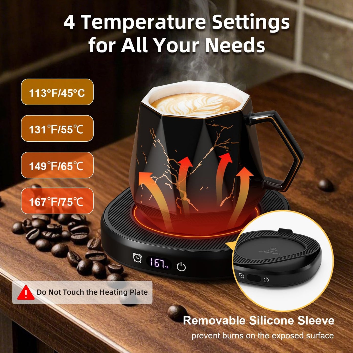 Coffee Mug Warmer & Unique Marbling Mug Set, Smart Heated Electric Cup Warmer for Desk Office, 4 Temperature Control Coffee Tea Beverage Warmer, 8 Hours Auto Shut Off, Christmas Birthday Gifts for Man