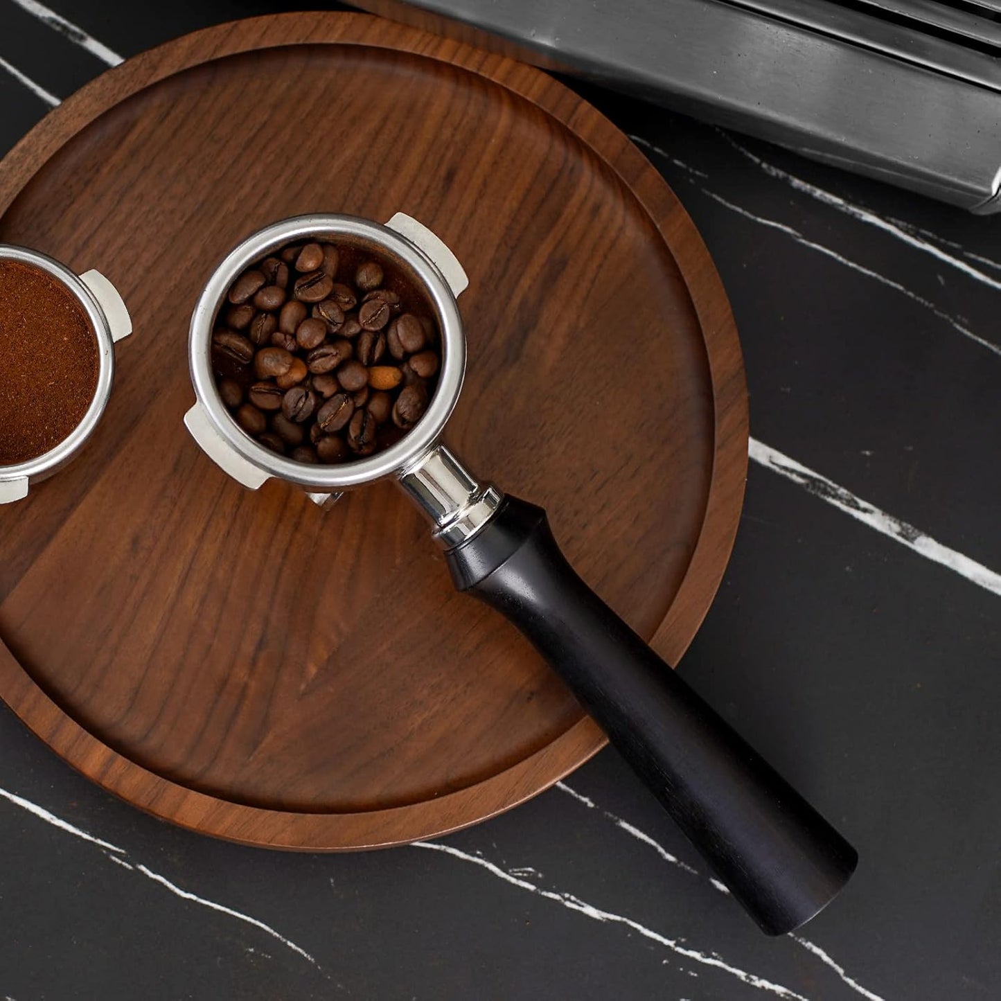CrossCreek 58mm Espresso Double Spouts Portafilter with 2 Ear | Fits E61 | Flair/Rocket/Sanremo/Expobar etc. | Stainless Steel Basket and Solid Wood Handle | Espresso Accessories