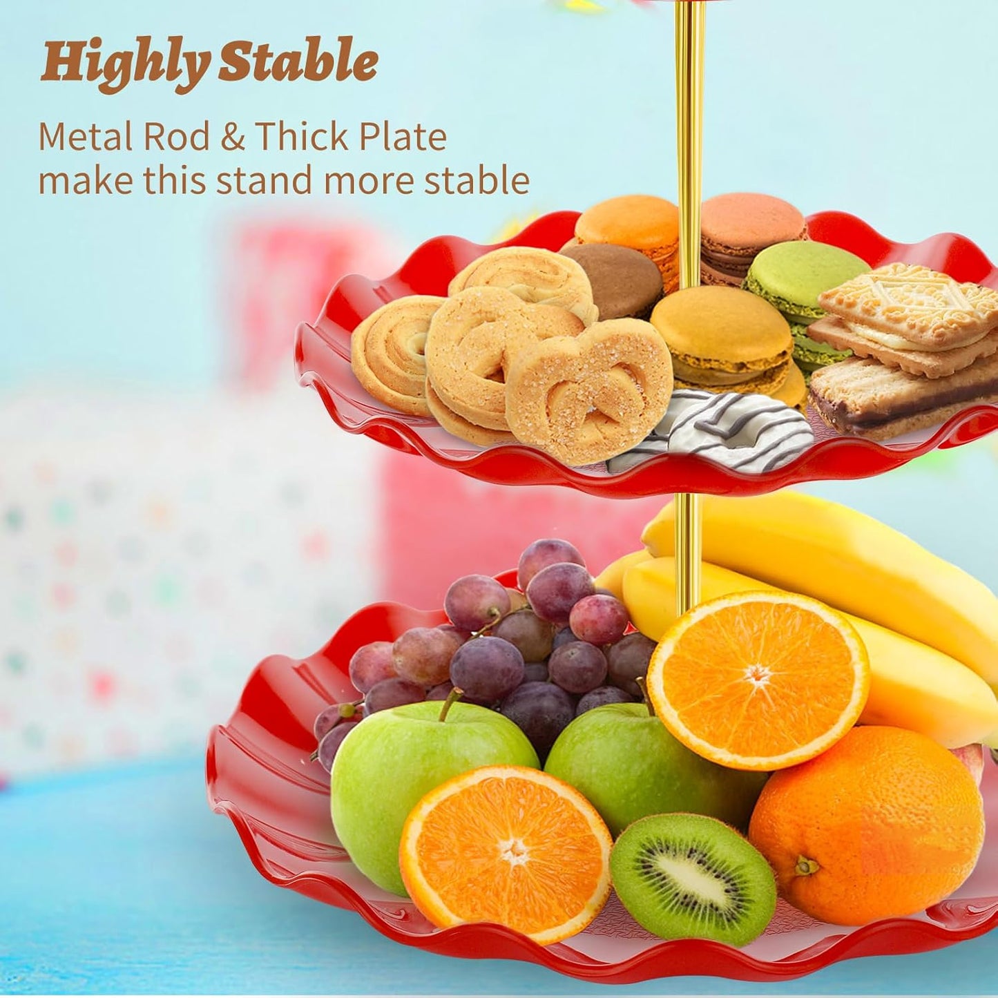 3 Tier Cupcake Stand Holder, Plastic Cup Cake Stand Tower with Tiered Serving Tray for Cupcakes, Donuts, Fruits and More, Red
