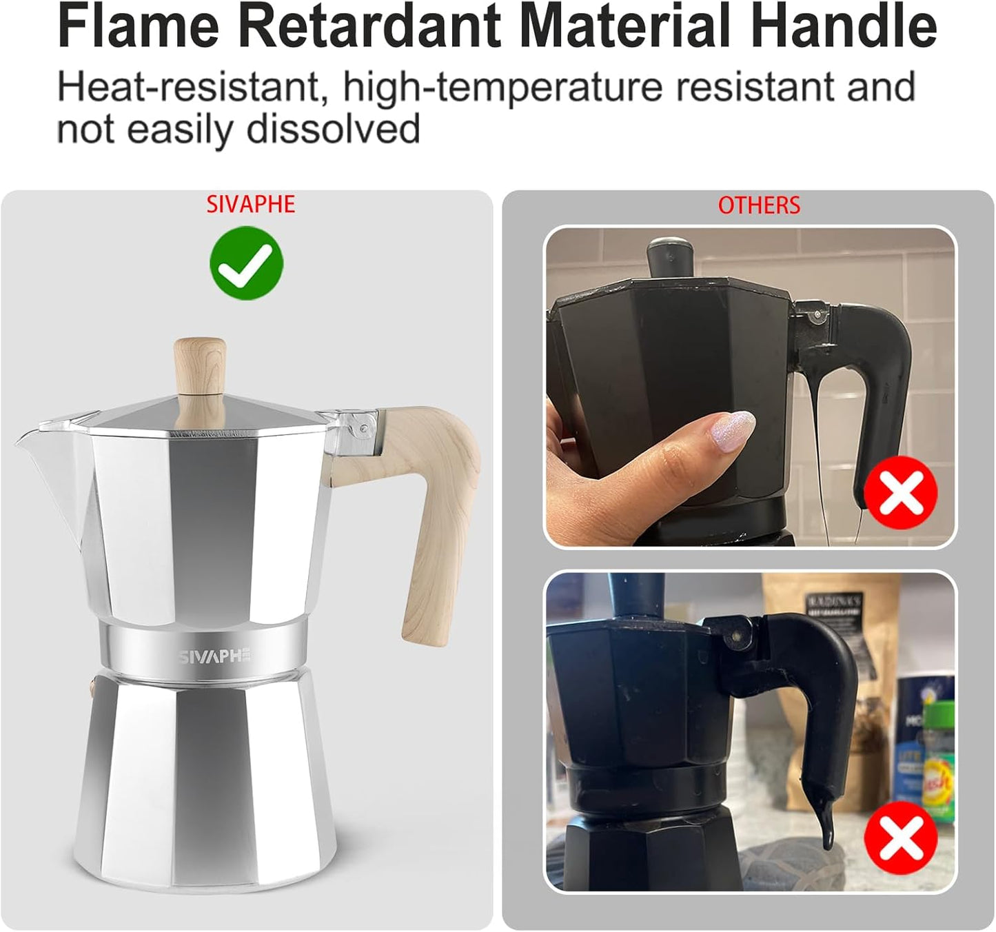 Sivaphe Aluminum Moka Pot 6 Espresso Cups, Percolator Espresso and Coffee Maker, Portable Stovetop Italian and Cuban Café Brewer for Home and Camping Sliver