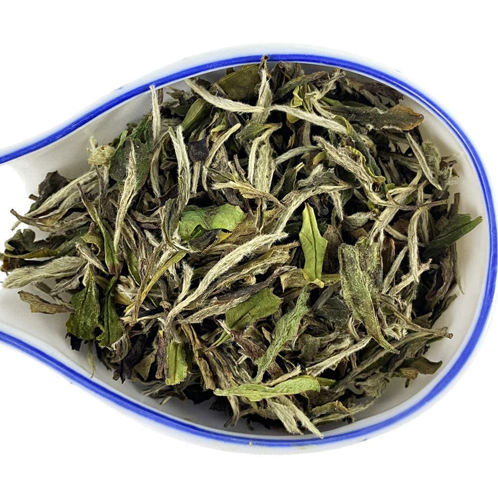 TIAN HU SHAN Premium White Tea Loose Leaf, Original Bai Mu Dan with a Light & Fresh Delicate Flavor, Low Caffeine, Hot & Cold Brew 4 Ounce (Pack of 1)