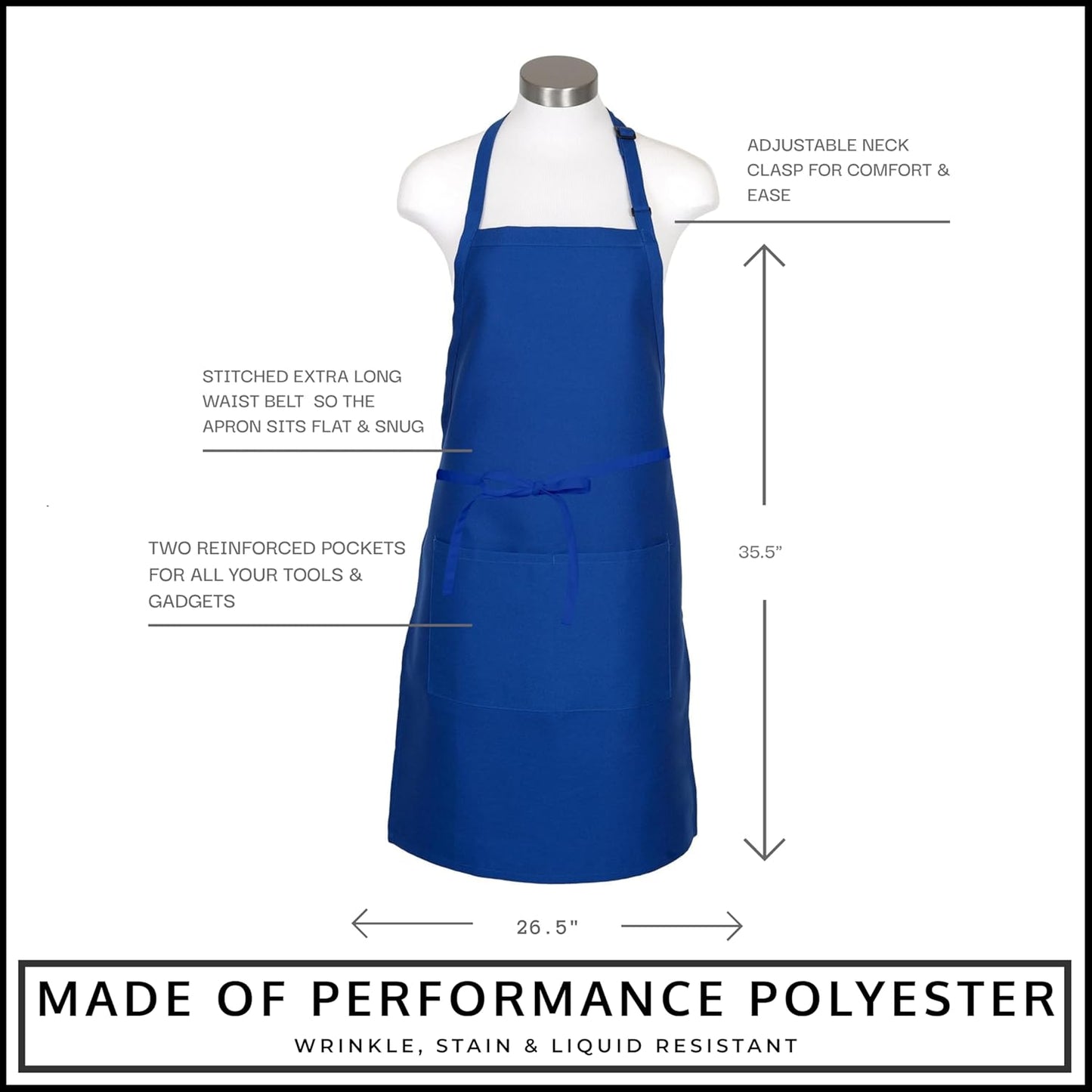 Pomp 2 Pack Premium Bib Aprons | Adjustable Neck + 2 Pockets | Water + Oil Resistance | Men & Women's Kitchen Cooking Aprons
