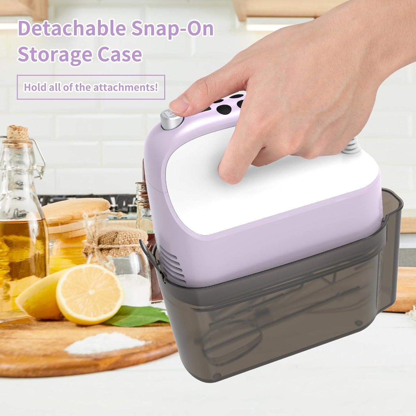 9-Speed Digital Hand Mixer Electric, 400W DC Motor, Hand Mixer electric Handheld with Snap-On Storage Case, Touch Button, Turbo Boost, 5x Stainless Steel Accessories (Lilac Purple)