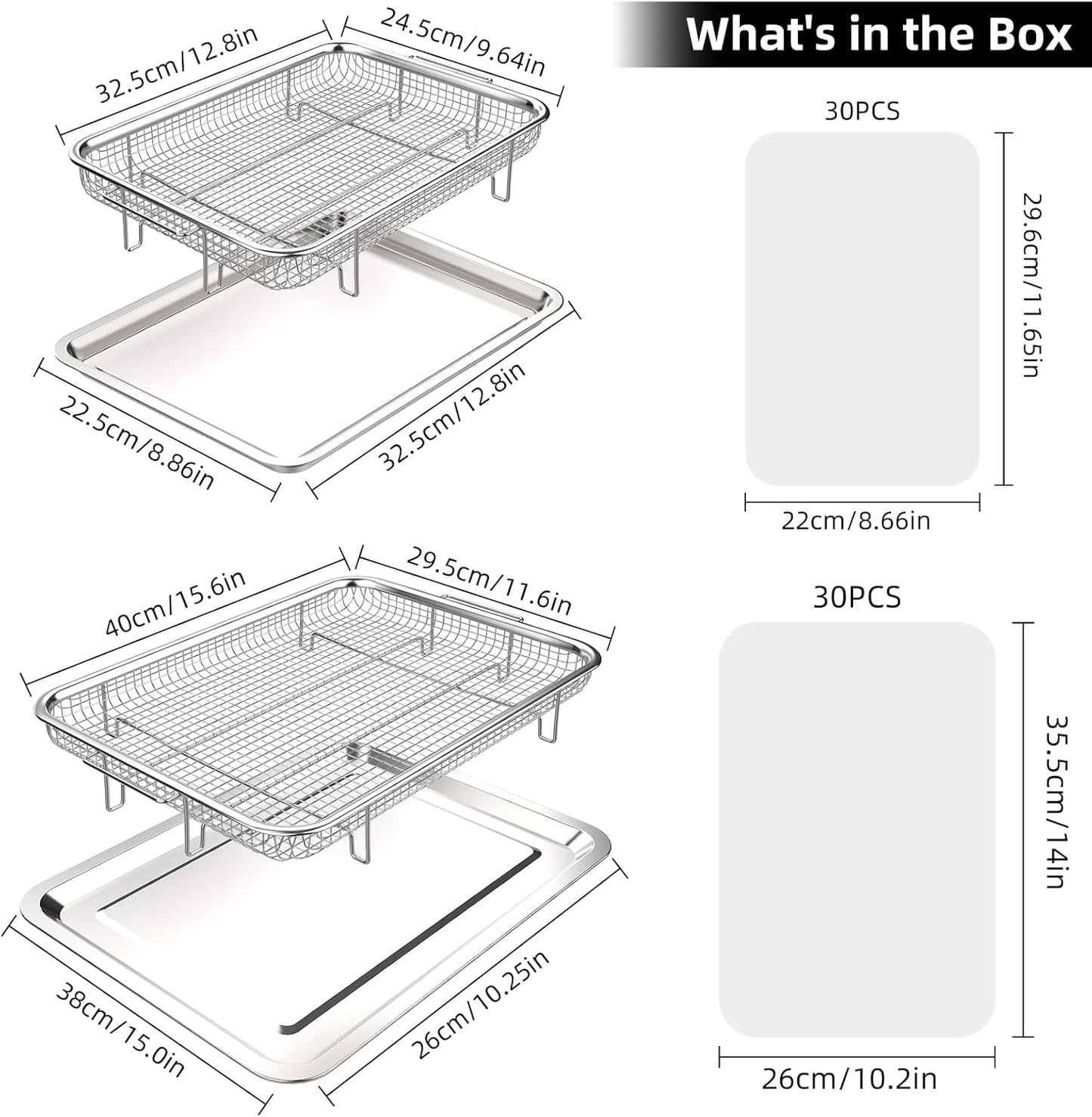 Air Fryer Basket, OPENICE 2 Set Air Fryer Pan and Crisper Tray for Oven, Non-stick Oven Air Fryer Basket for Baking and Crispy Foods - Large & Medium