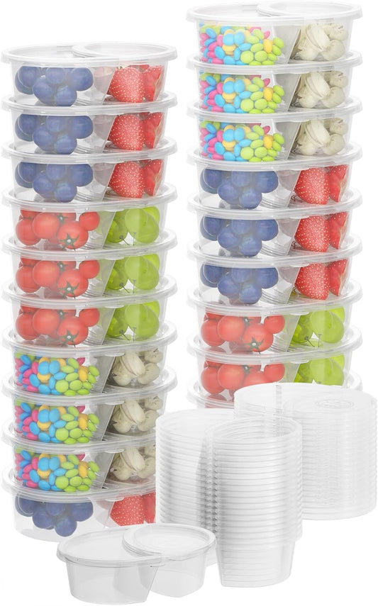 20pcs Reusable Snack Containers with Lids, 2 Compartment Snack Pack Containers for Fruits Candy Sauce Spices