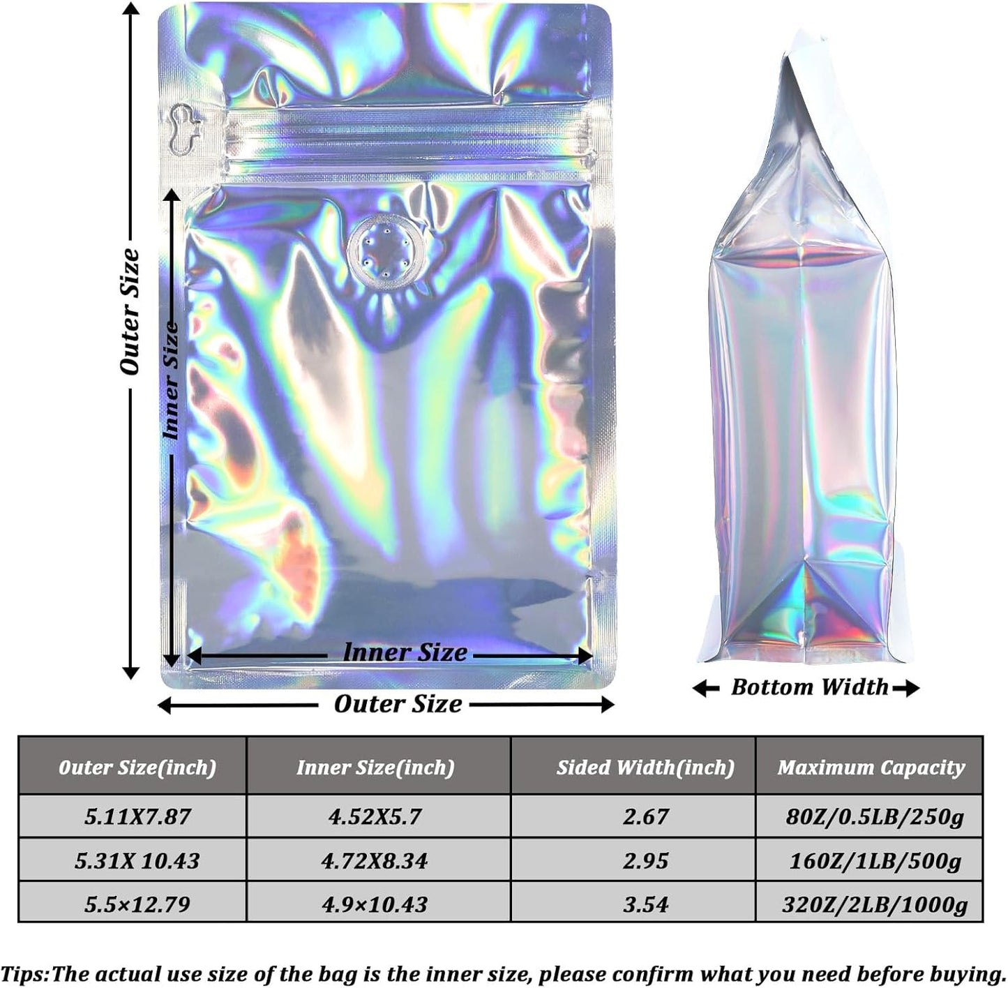 Coffee Bags with Valve (50 PCS,16oz/1lb) Holographic High Barrier Aluminum Foil Flat Bottom Standing Coffee Beans Storage Packaging Bags, Reusable Heat Seal Side Zipper Pouches for Small Business