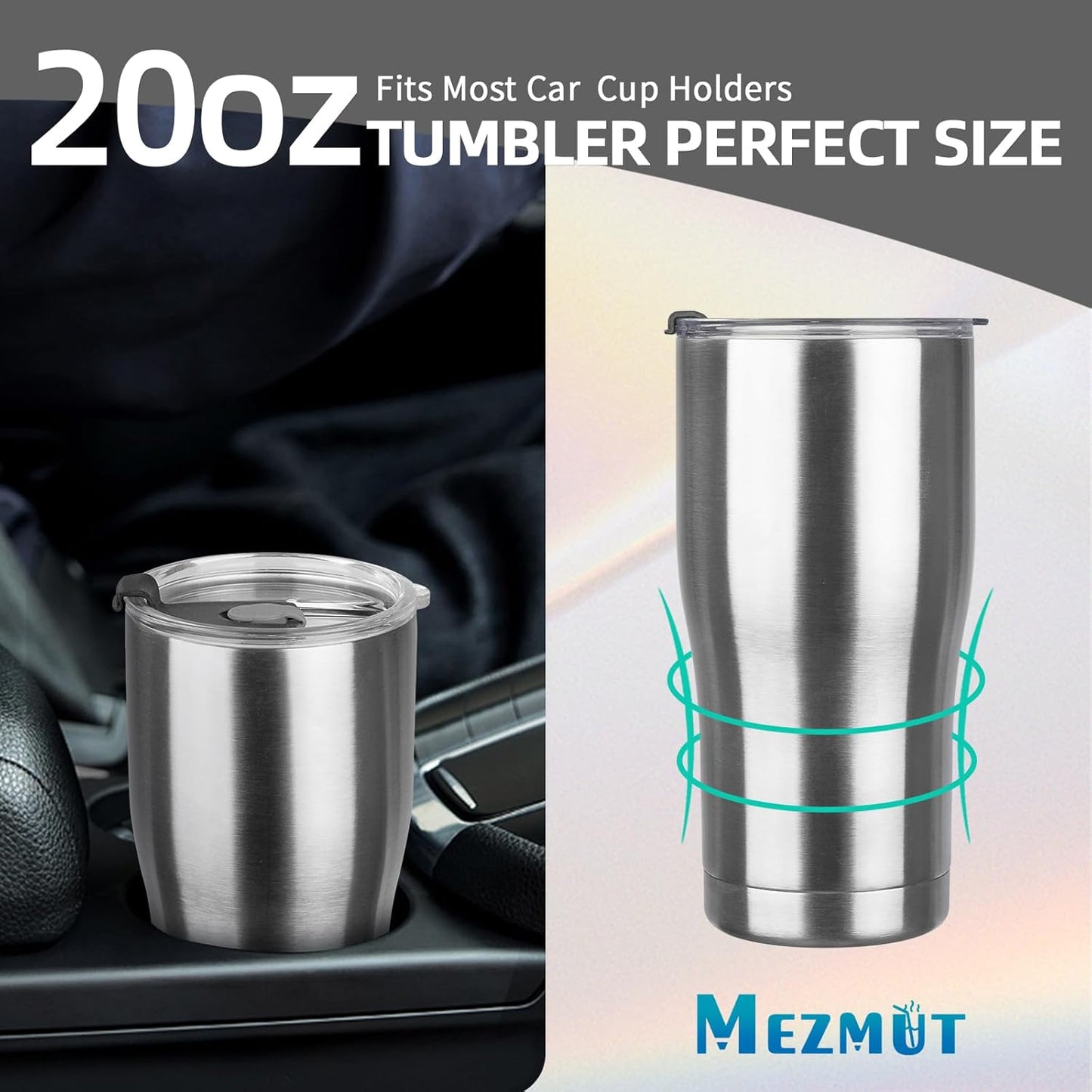 MEZMUT 20oz Coffee Tumbler with Lid and Straw Double Wall Vacuum Insulated Cup Stainless Steel Travel Mugs Insulated for Hot and Cold Leakproof Powder Coated Tumbler for Indoor and Outdoor
