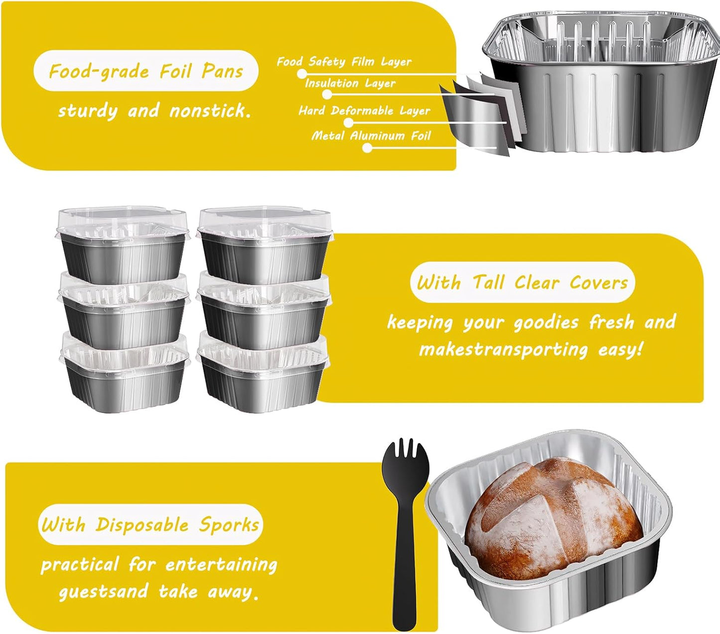 25 Pack Square Mini Cake Pans with Lids,Mini Loaf Pans with Lids,Aluminum Foil Baking Cups,Disposable Ramekins Cupcake Cups,Dessert Cups for Wedding Birthday Party Picnics,5oz (Silver)