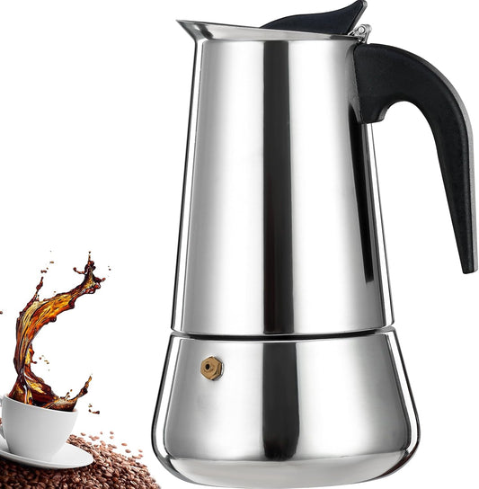 4 Cup Stovetop Espresso Maker Stainless Steel Moka Pot Stove Top Percolator Italian Coffee Makers Capable Mocha Greca Machine Cafe Classic Induction Cookers for Home and Camping 200ml 6.6oz