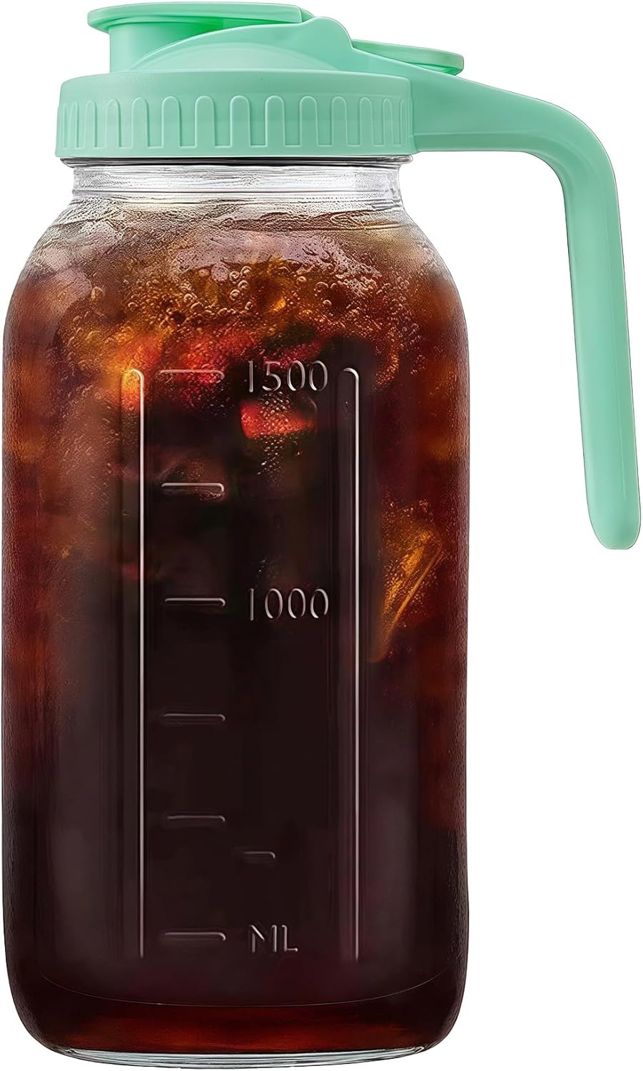 64oz Glass Pitcher with Handle and Lid, 2 Quart Mason Jar Pitcher - Airtight & Leakproof Water Jug with Pour Spout Lid, Glass Containers for Fridge, Perfect for Juice, Cold Brew, Iced & Sun Tea