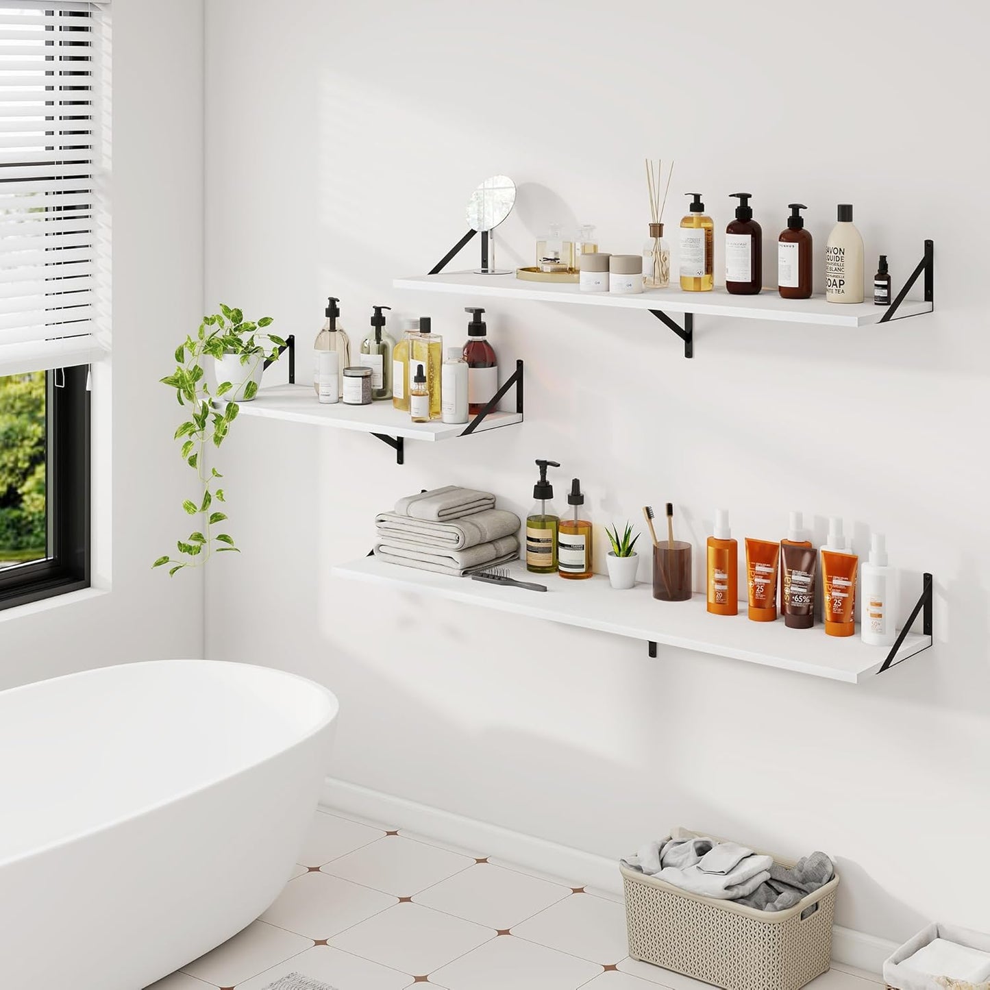 Dreamland Floating Shelves for Wall, 12 Inch Deep Floating Shelves Set of 2, 55W x 12D Large Wall Shelf with Sturdy Metal Brackets for Living Room, Bathroom, Bedroom and Kitchen, White