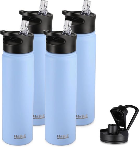 HASLE OUTFITTERS Insulated Water Bottle 22 oz Double Wall Stainless Steel Water Bottle Wide Mouth with Straw Lid & Spout Lid Keeps Cold or Hot(Blue,4)