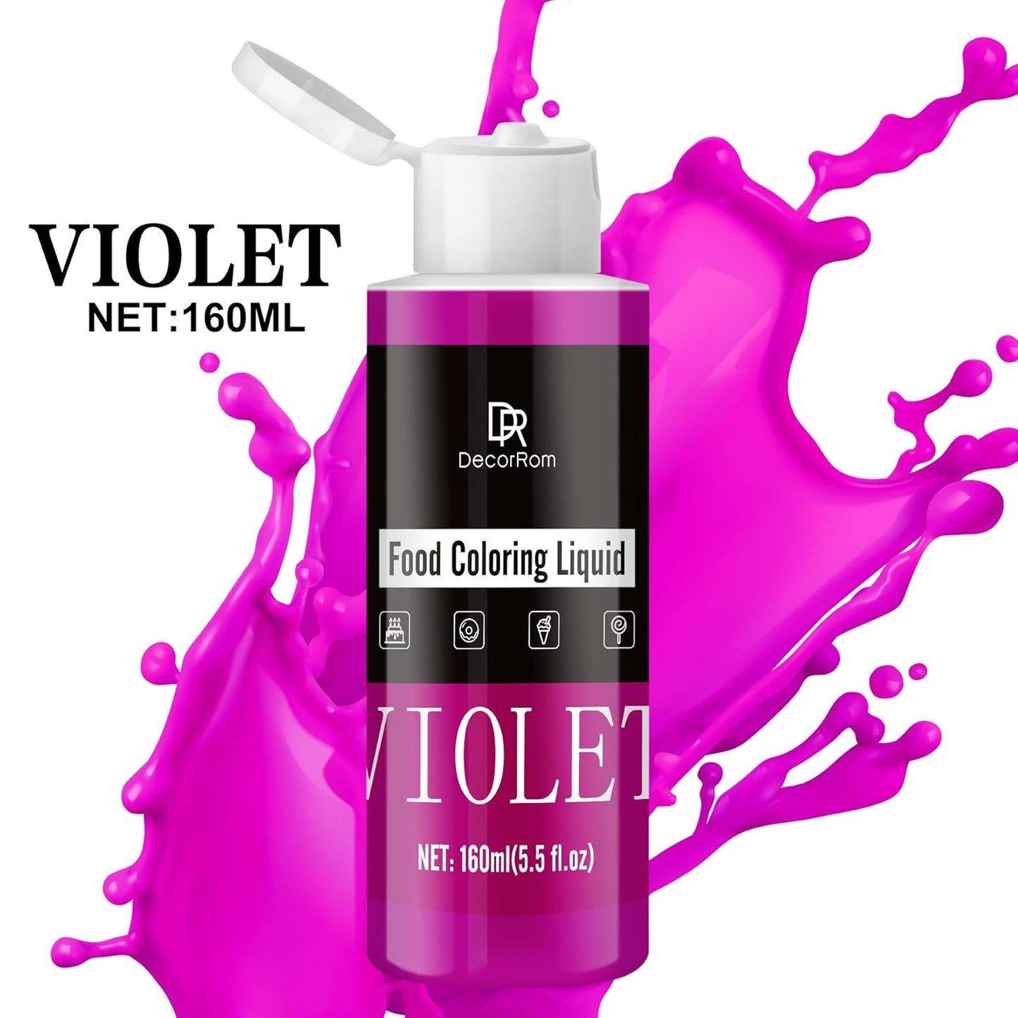 Food Coloring - Vibrant Liquid Icing Food Coloring Set for Baking, Cake Decorating, Easter Egg, Airbrush - Tasteless Food Color Dye for Fondant, Slime, DIY Crafts - 5.5 Fl.oz / 160ml Each (Violet)
