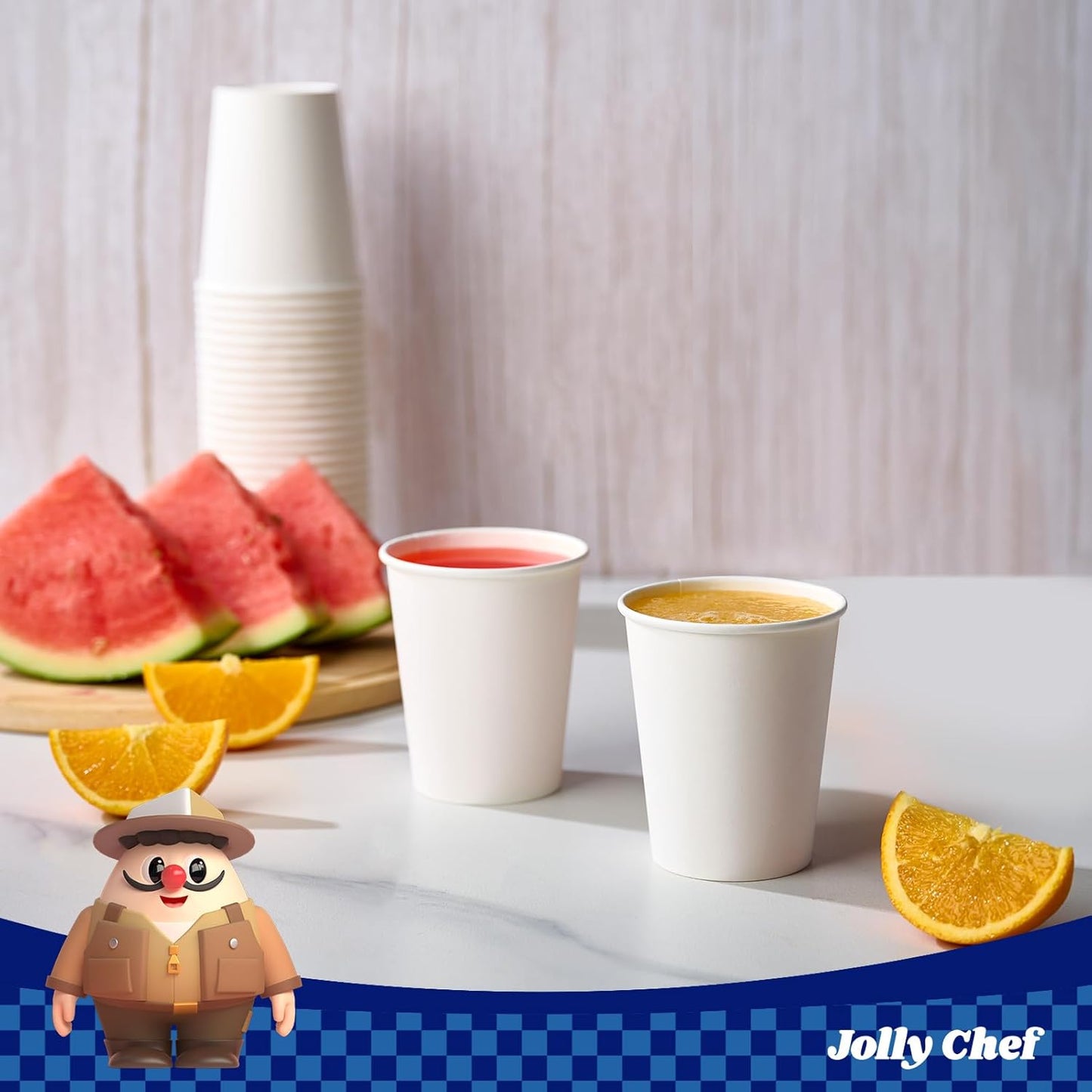 JOLLY CHEF 400 Pack 8 oz Paper Coffee Cups, White Beverages Drinking Cups for Coffee, Water Juice or Tea, Suitable for Party, Picnic, Travel, and Events