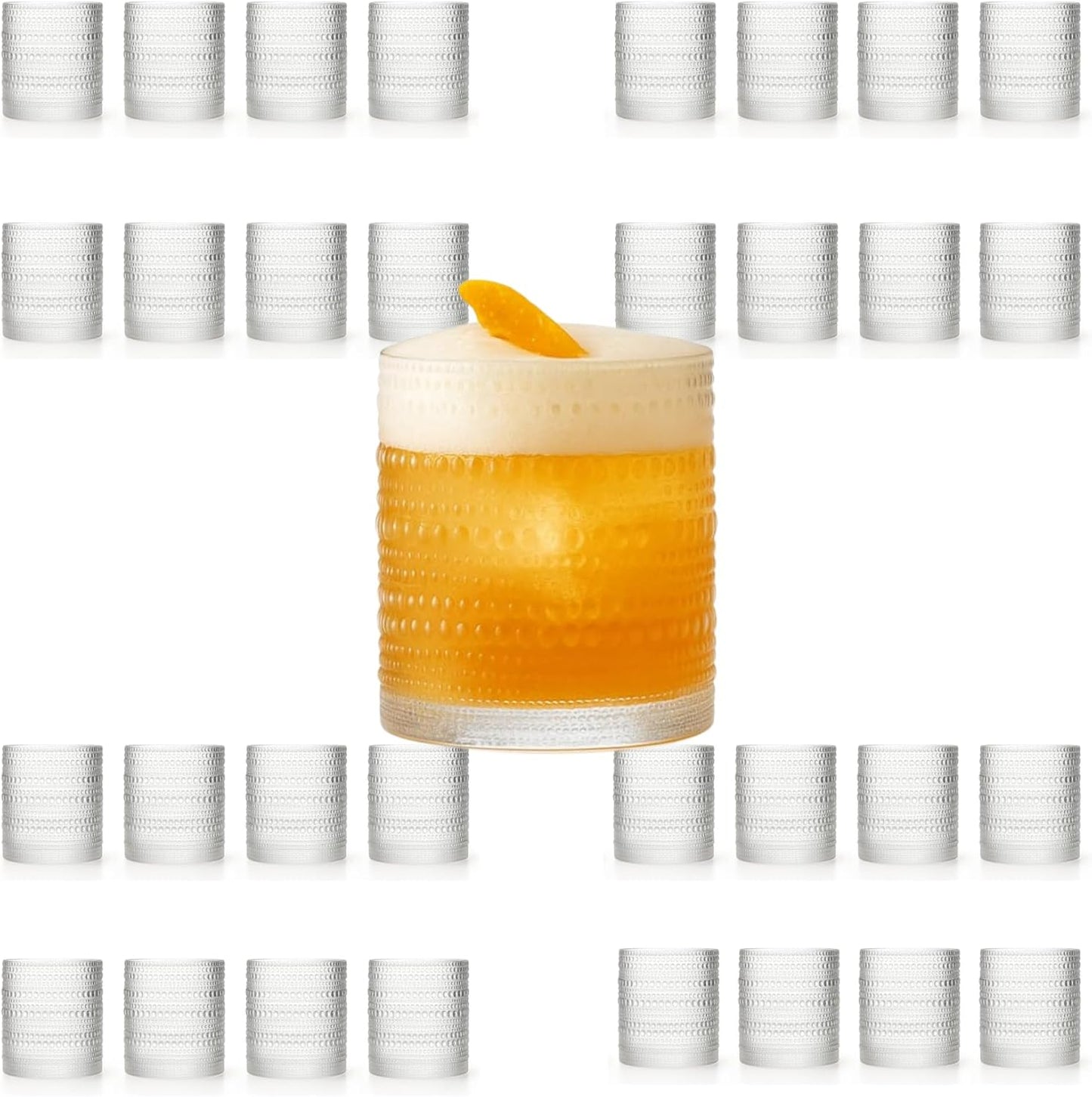 LEMONSODA Vintage Clear Hobnail Drinking Glasses (Lowball 10oz, Set of 32) [2223]