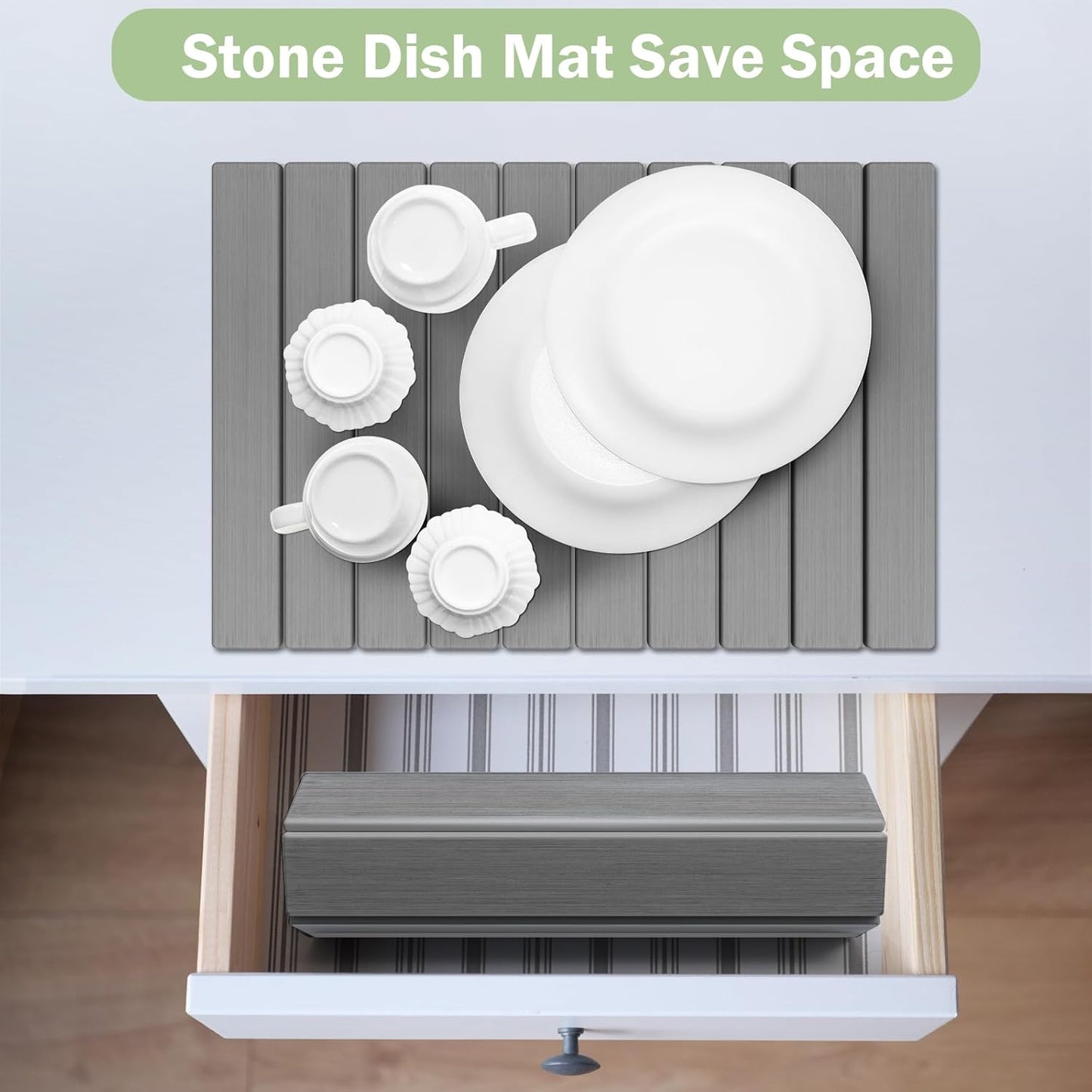 Stone Dish Drying Mat for Kitchen Counter,24"(L)×16"(W) Collapsible Fast-Drying Diatomaceous Earth Mats with Towel Sanding Tool,Versatile Stone Drying Mats for Cups Dishes Bottles