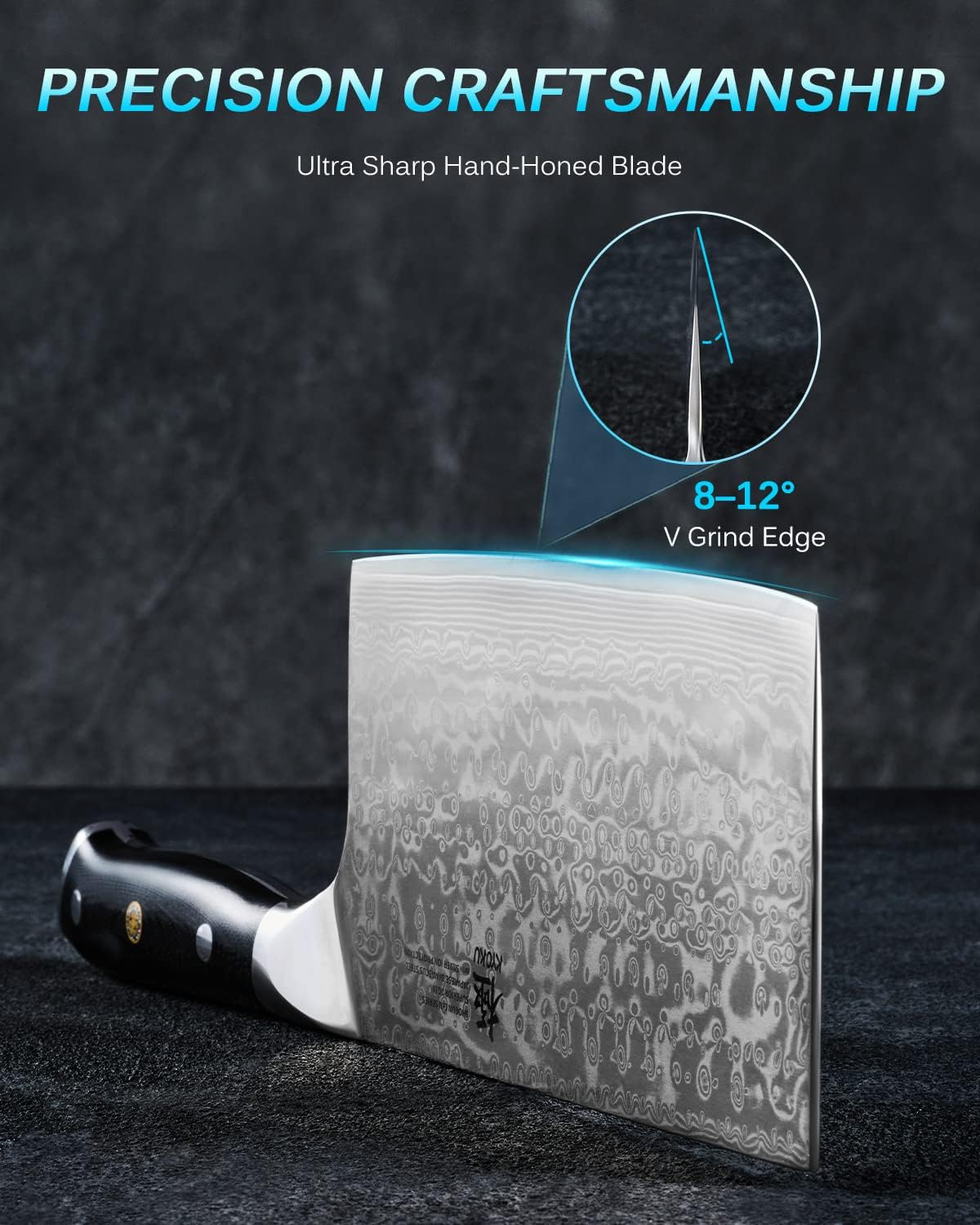 KYOKU Gin Series Vegetable Cleaver Knife, 7" Asian Vegetable Knife, Japanese VG10 Damascus Stainless Steel Knife, Professional Kitchen Knife with Silver Ion Blade G10 Handle Mosaic Pin Sheath & Case