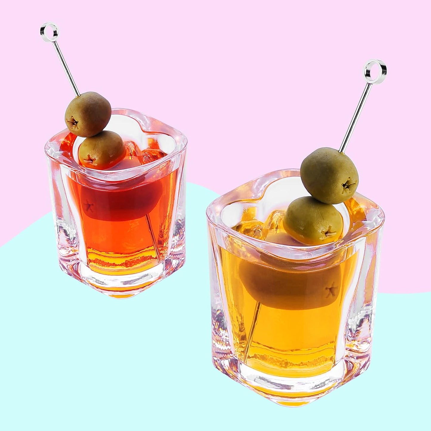 Heavy Base Shot Glasses - Set of 12, Heart & Square Shapes, Ideal for Tequila & Espresso Shots, Bulk Pack