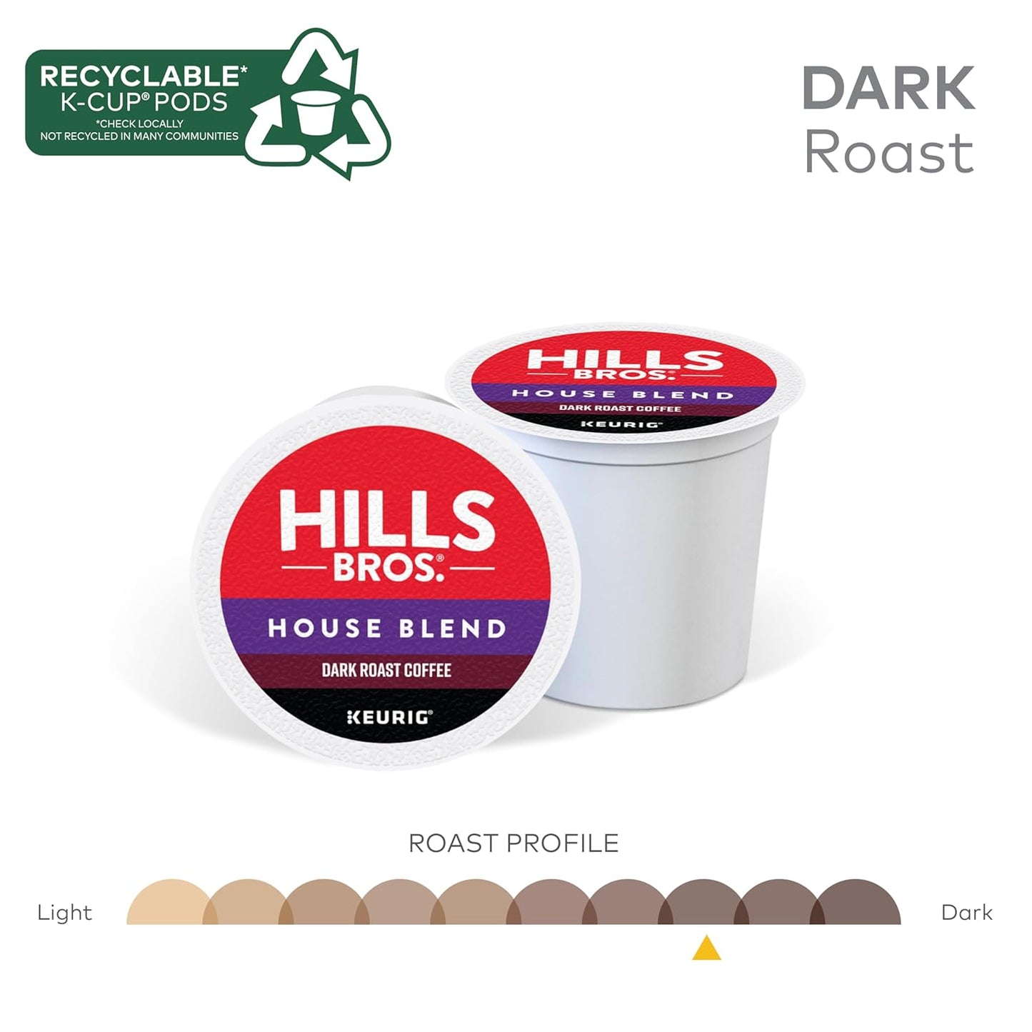 Hills Bros. House Blend Keurig K-Cup Pods for Keurig Brewers – Dark Roast Premium Arabica Blend, Kosher – 1 Pack of 12 Single Serve Pods