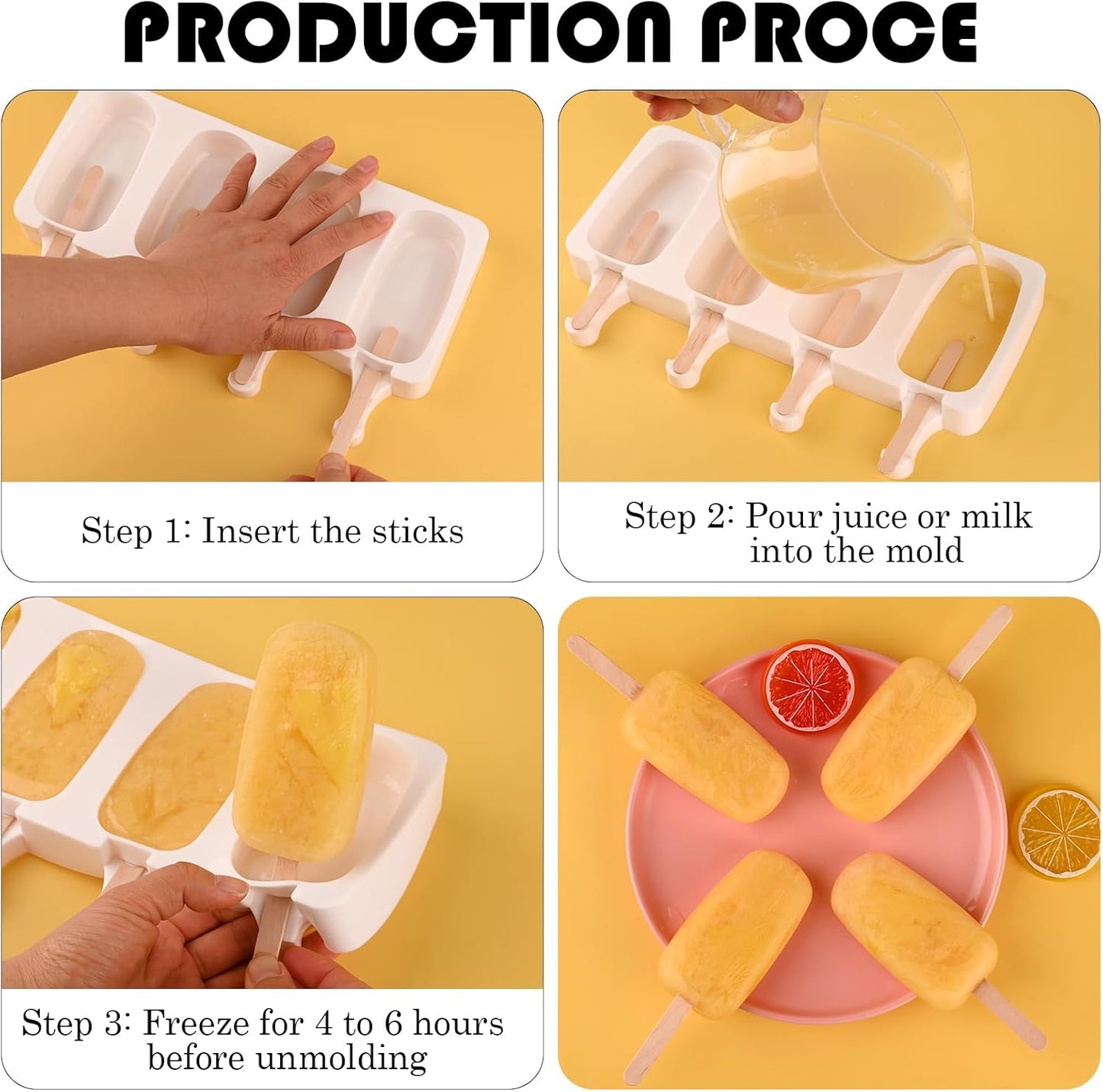 Sakolla Silicone Popsicle Molds Set of 3, Large Oval 4 Cavities Homemade Ice Pop Molds with 150 Wooden Sticks for Ice Cream, Cakesicles, Cake Pop (White)