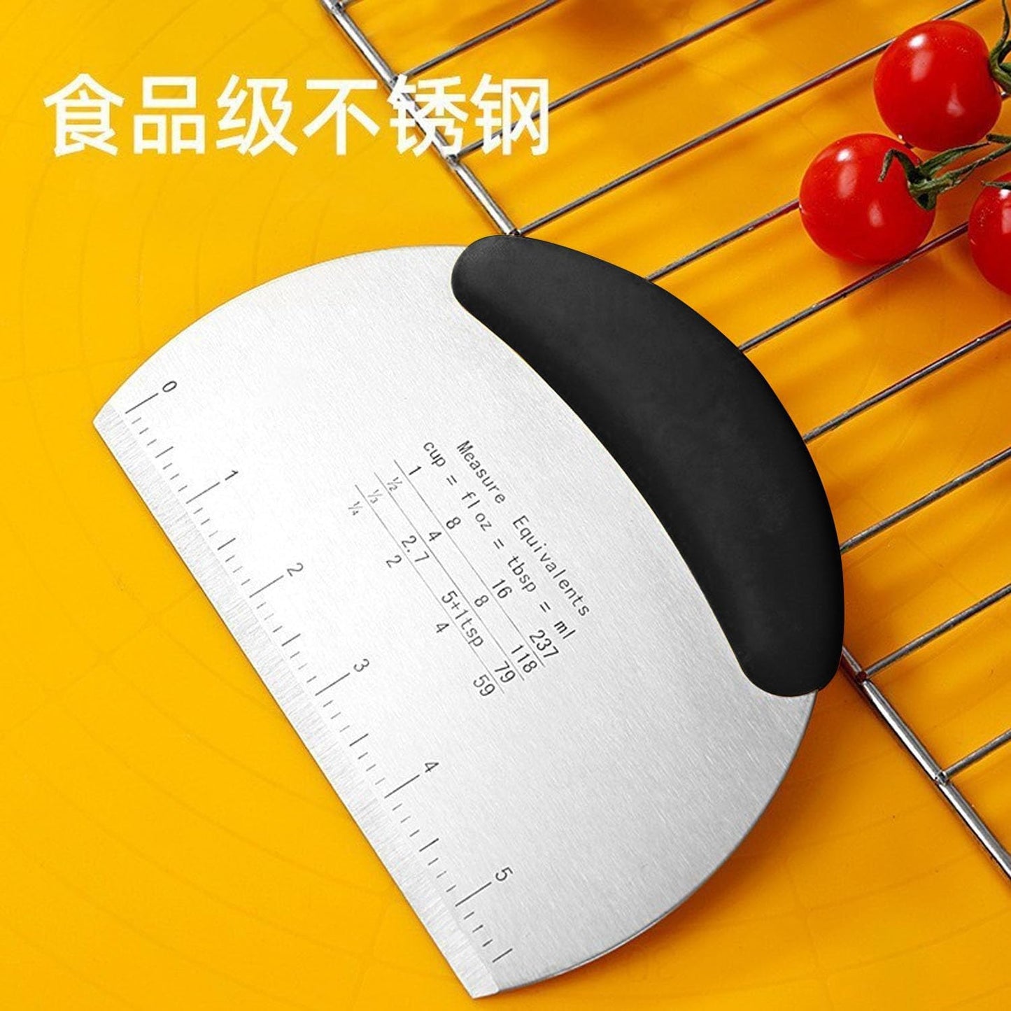 2PCS Dough Scraper Pastry Cutter Dough Cutter Stainless Steel Mirror Polished with Measuring Scale Multipurpose- Cake, Pizza Cutter Pastry Bread Separator Scale Knife (Blcak)