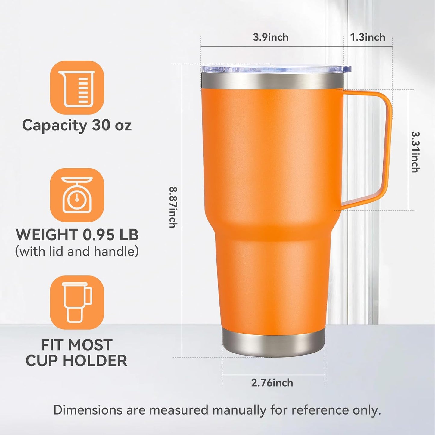 30 oz Tumbler with Handle and Lid, Stainless Steel Tumblers Bulk Double Wall Vacuum Insulated Travel Mug Leak Proof Cup Keep Drinks Cold and Hot Orange, 8 Pack