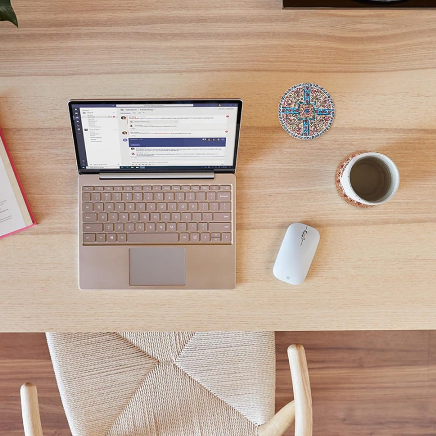 Coasters for Drinks 12 pcs Absorbent Cork Coasters with Turkish Mandala Pattrn for Coffee Table Housewarming Gifts for New Home Present for Friends, Living Room Decor, Apartment Decor