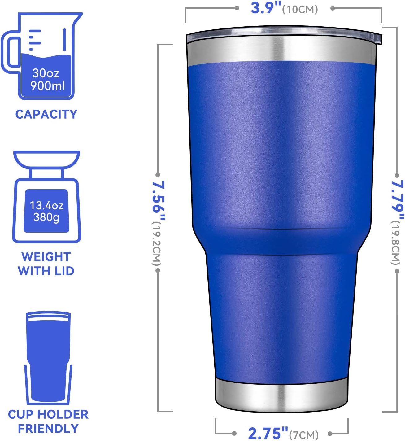 DOMICARE 30 oz Tumbler with Lid and Straw, Stainless Steel Tumblers Bulk, Insulated Vacuum Double Wall Travel Coffee Mug, Durable Powder Coated Tumbler Cups (Dark Blue, 4)