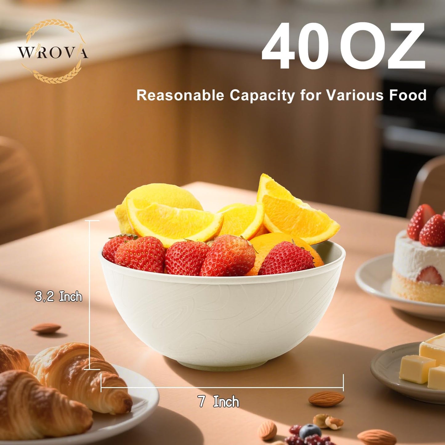 Beige Wheat Straw Bowls for Cereal and Salad,Alternative Plastic Bowls Set of 6,40oz Unbreakable Soup Bowls suitable for Kitchen,Party,Camping and R.V.