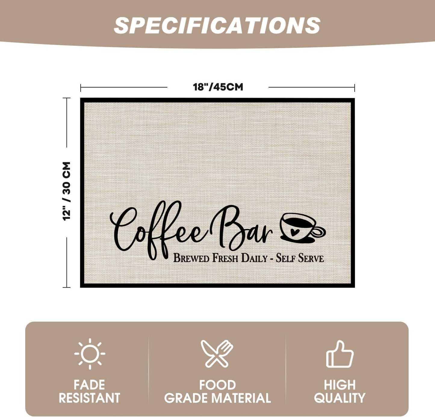 Artoid Mode Coffee Bar Mats Set of 2, 12x18 Inch Washable Non-Slip Plastic PVC Vinyl Table Mats for Coffee Machine, Countertops