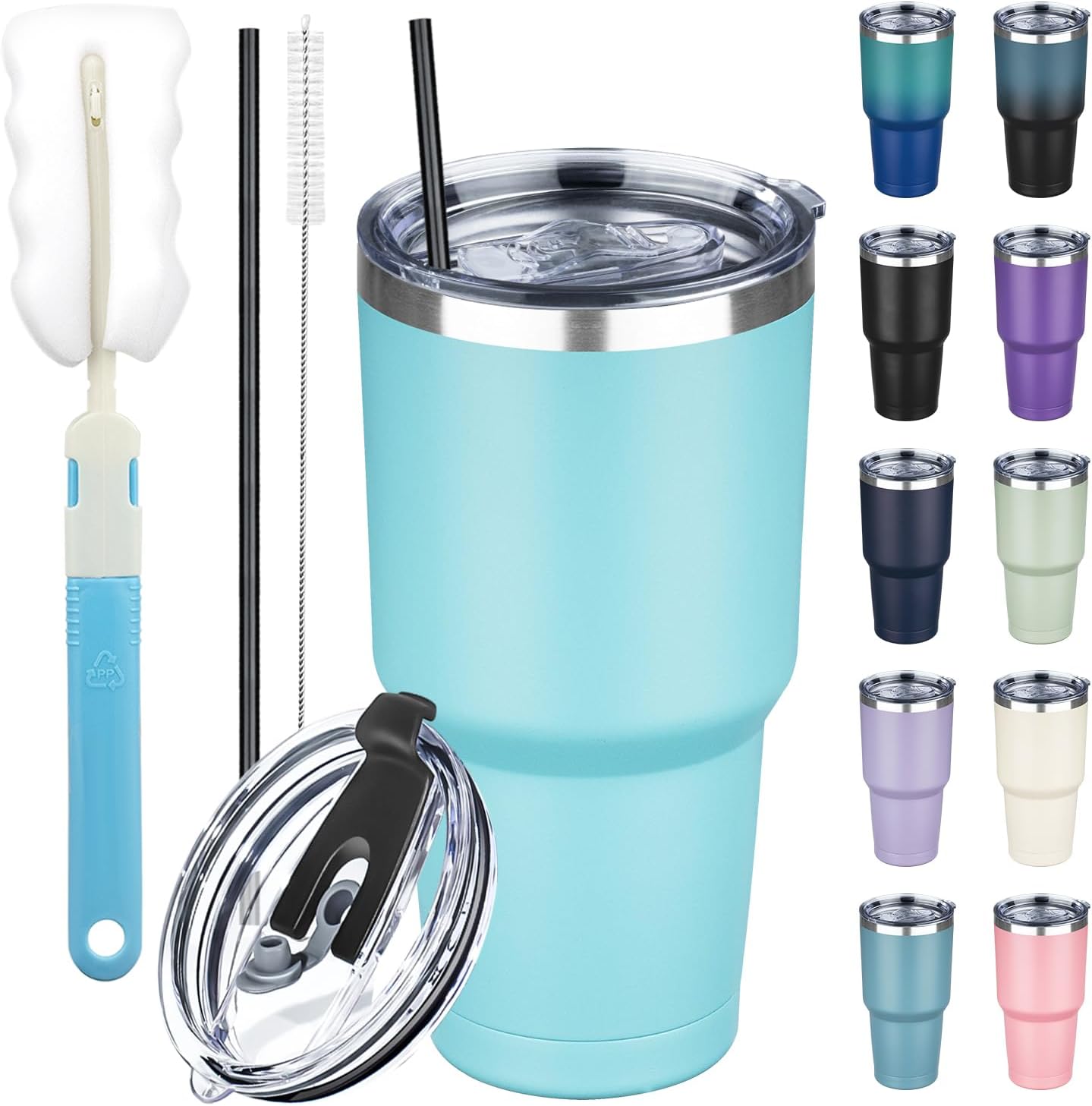 30 oz Tumbler with Lids and Straws, Stainless Steel Insulated Coffee Tumbler, Double Wall Vacuum Insulated Travel Mug Cup, Leakproof Thermal Coffee Cup for Hot and Cold Drinks (dark green)