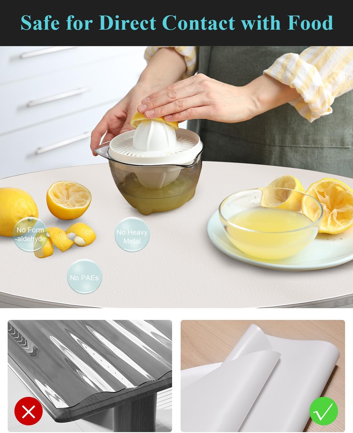 Pure White Plastic Table Cover Protector, 48" Round Waterproof Easy Flat PVC Desk Pad Mat, 1.5mm Thick Vinyl Table Top Protector for Dining Room Table, Office, Dresser