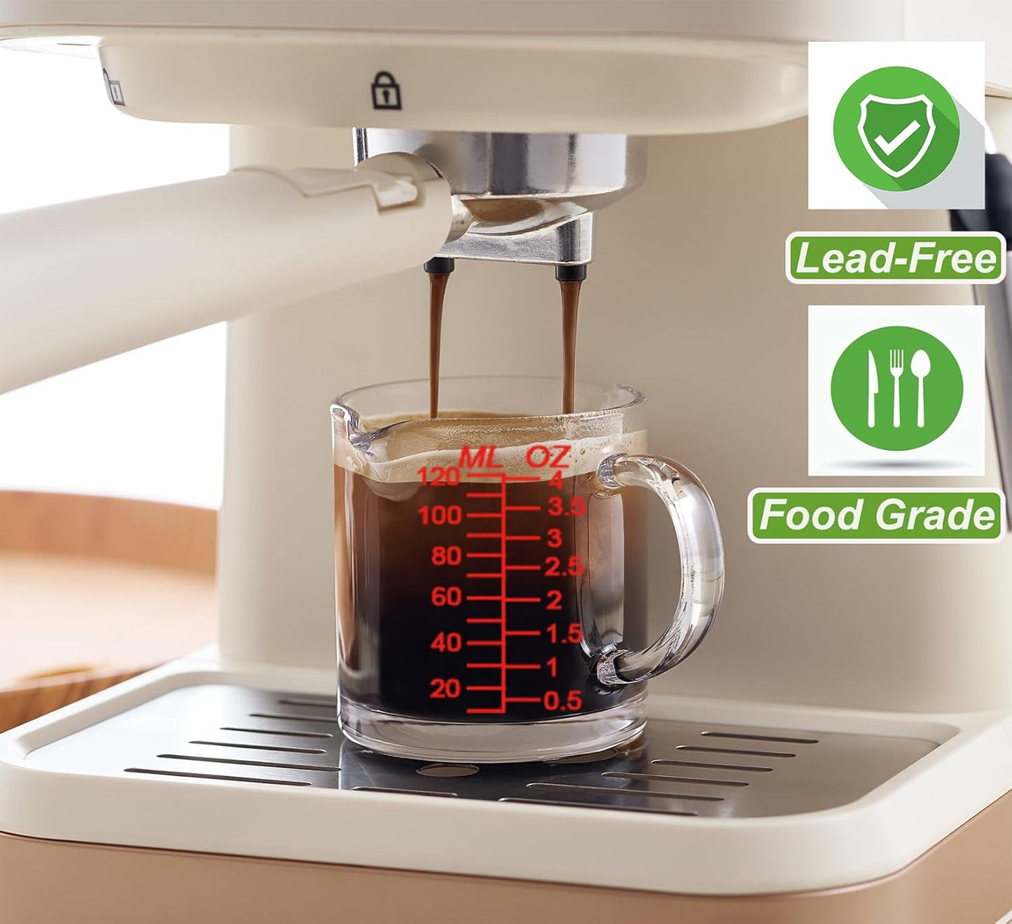 Shot Glass Measuring Cup 4 Ounce/120ML Liquid Heavy High Espresso Glass Cup with Handle,Double Spouts(Pack of 2)