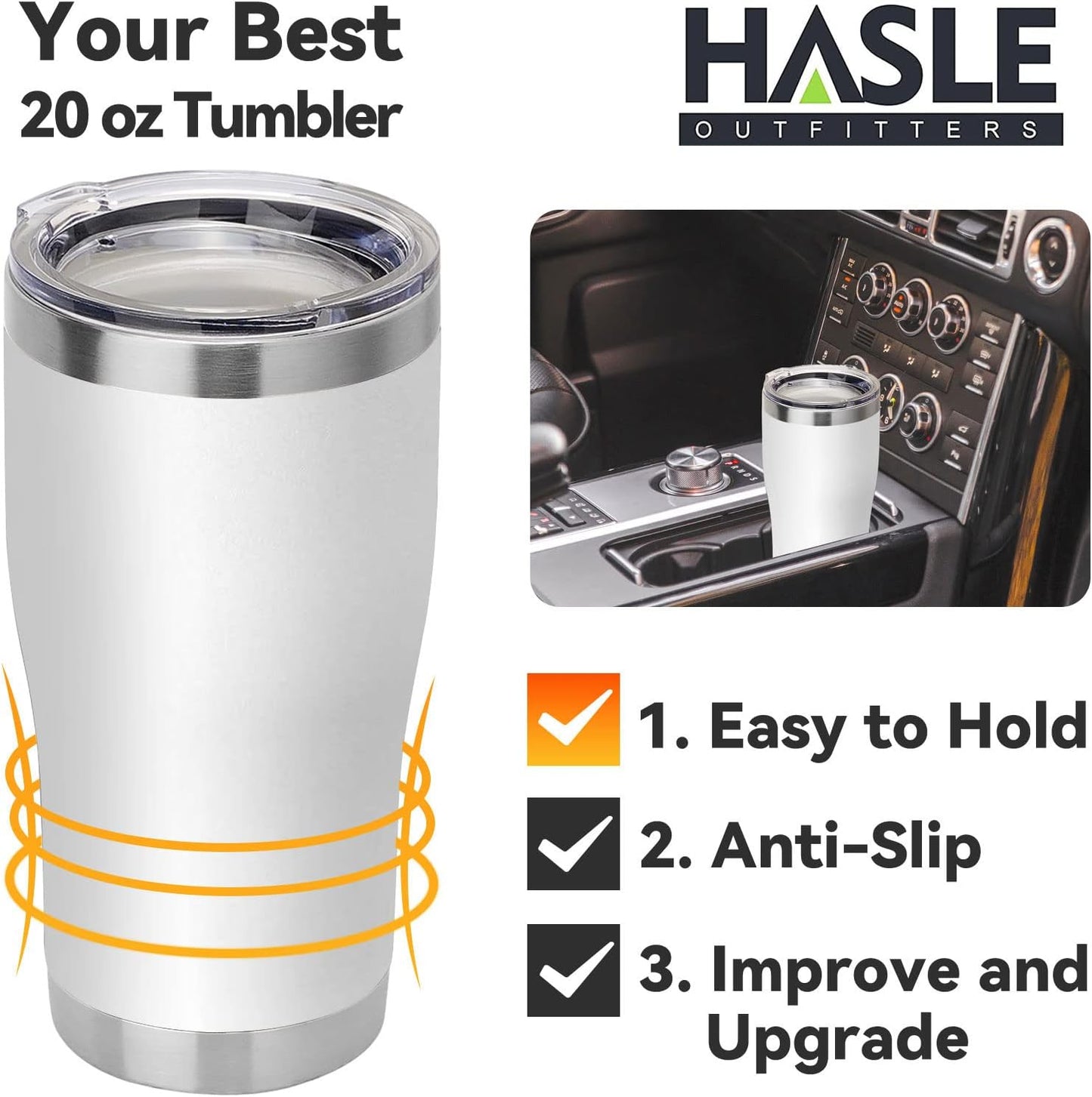 HASLE OUTFITTERS 20 oz Tumbler Bulk, Stainless Steel Tumblers with Lid, Vacuum Insulated Tumbler, Double Wall Powder Coated Cup, coffee mugs, White, 6 Pack