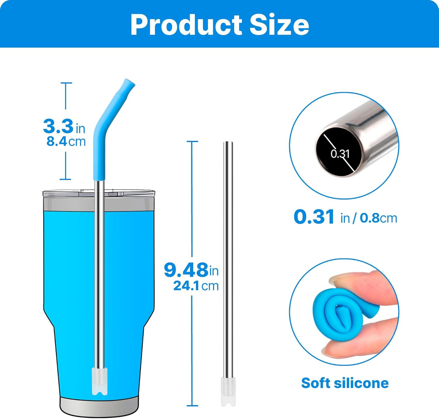 Stainless Steel Straws for 30 oz YETI Tumbler, 4 Pcs Metal Straws Reusable with Silicone Tip for 30 oz 35 oz YETI Cup(Color 1)