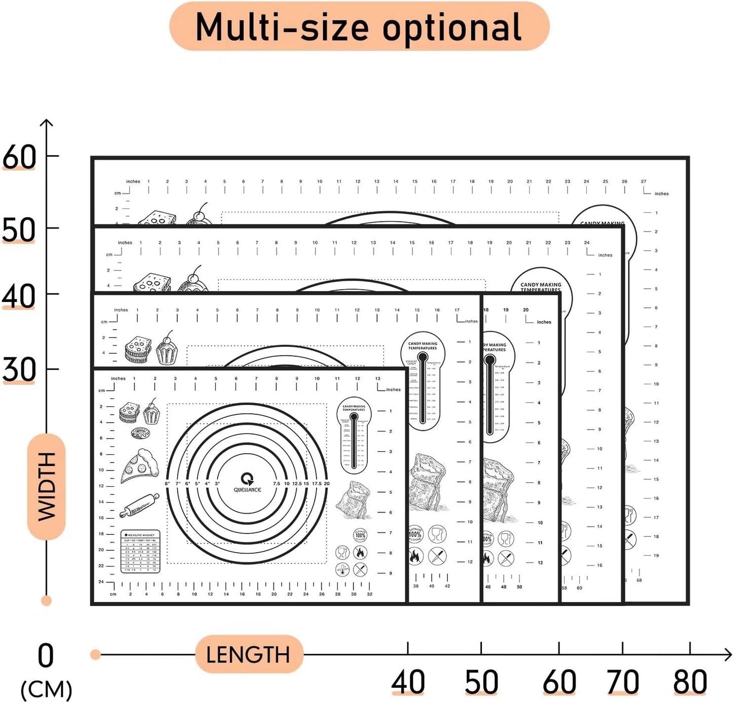 Silicone Pastry Mat, Baking Mat for Rolling Out Dough, 20''(W)28''(L), Dough Mat for Rolling, Black Fondant Mat
