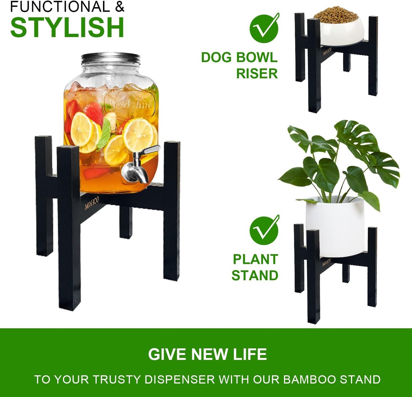 Adjustable Drink Dispenser Holder Water Dispenser Stand - Fit Beverage Dispenser, 3-5 Gallon Glass Water Jar, Water Cooler, Water Filter, Water Crock Dispenser (Black, For 9-14.5" Dispenser)