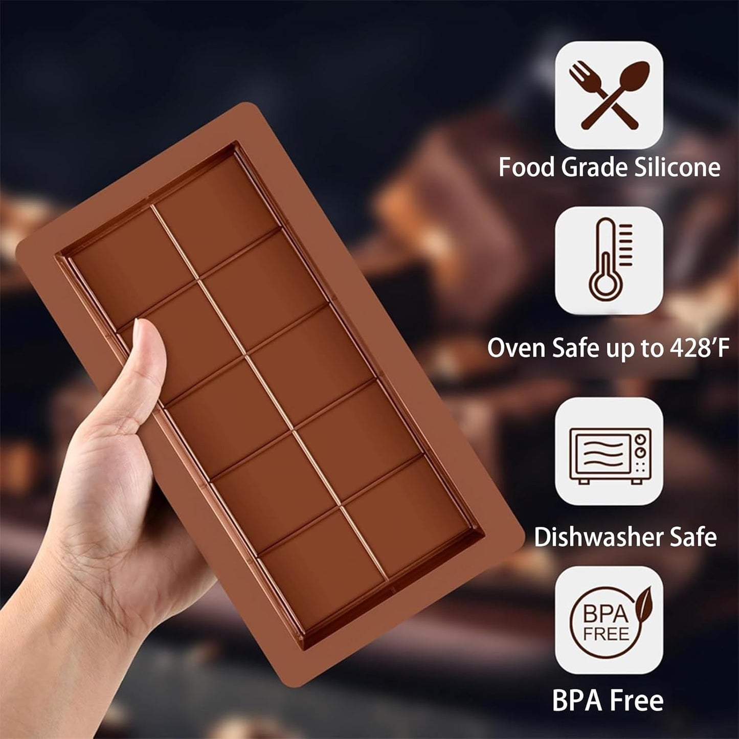 3 PCS Silicone Chocolate Bar Molds with 1 spatula,3/4 Inch Thick Non-Stick Chocolate Mold，Large Deep Cavity Chocolat Silicone Mold for Stuffed Chocolate Bars Knafeh Pistachio Chocolat