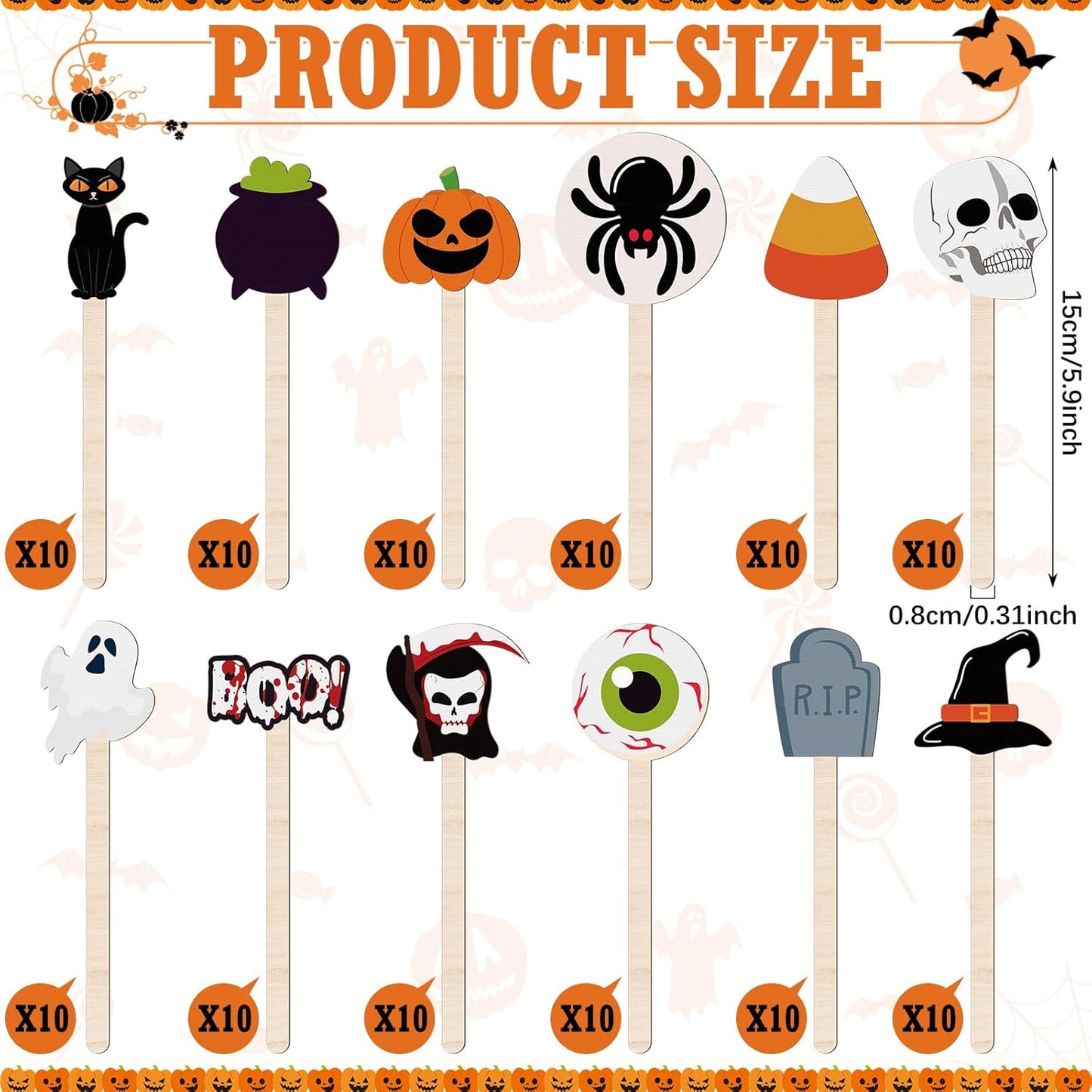 Jinei 120 Pcs Halloween Coffee Stirrers Stir Sticks Natural Wooden Stir Sticks Disposable Drink Stirrers for Stirring Hot Chocolate Milkshake Restaurant Home Office